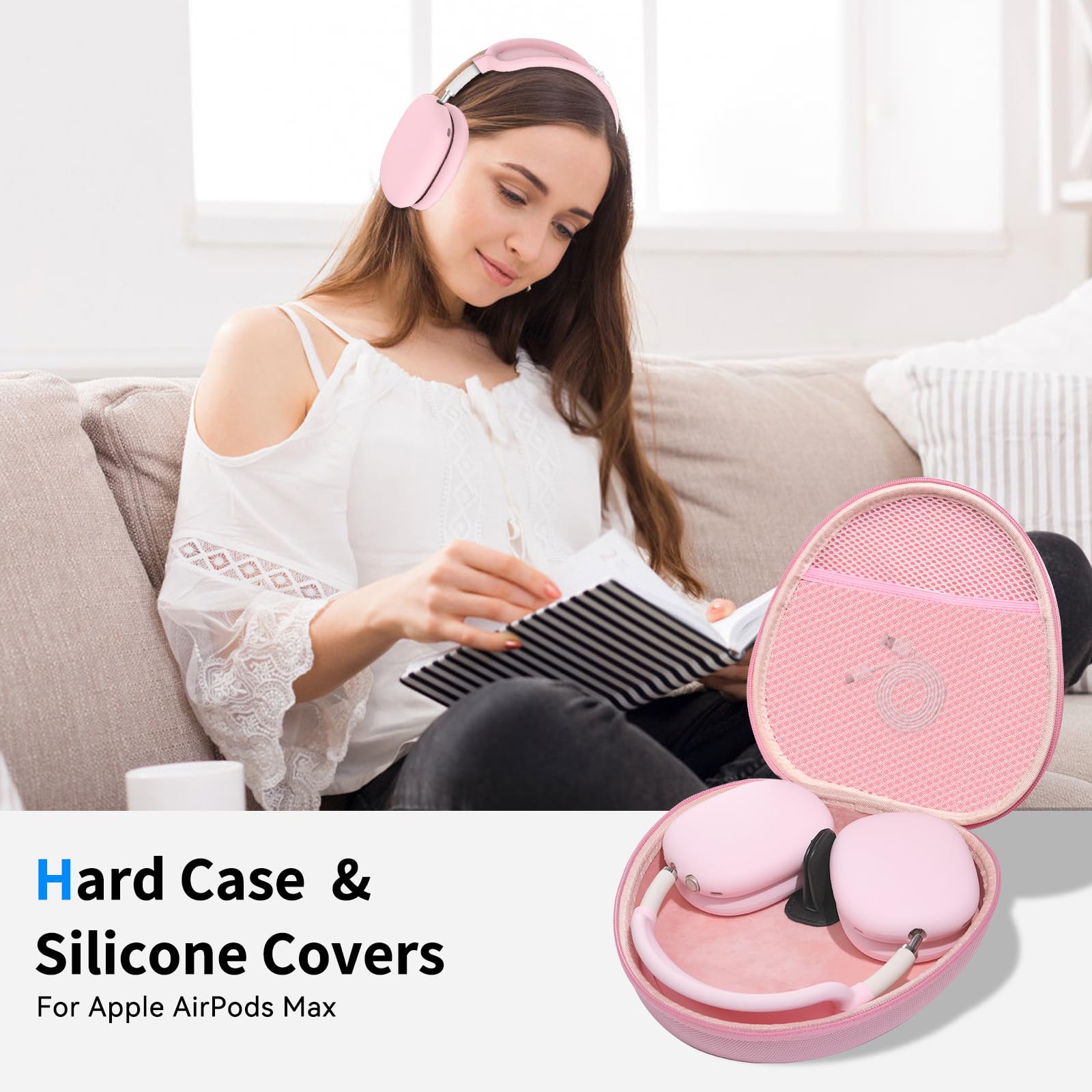 Custodia rigida per cuffie AirPods Max, supporta la modalità sleep, custodia da viaggio con AirPods Max in silicone per auricolari/copriauricolari/fascia per auricolari, custodia protettiva portatile