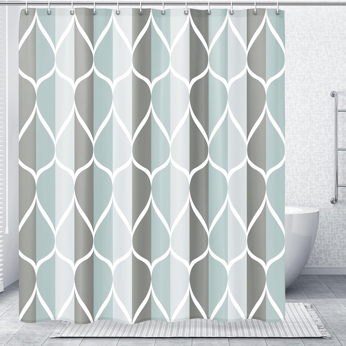Gelbchu Grey Blend Geometric Shower Curtain for Bathroom, 72x72 Inch | with Hooks, Premium Polyester, Quick Dry, Water Repellent, Machine Washable, Rustproof Grommets, Modern Minimalist