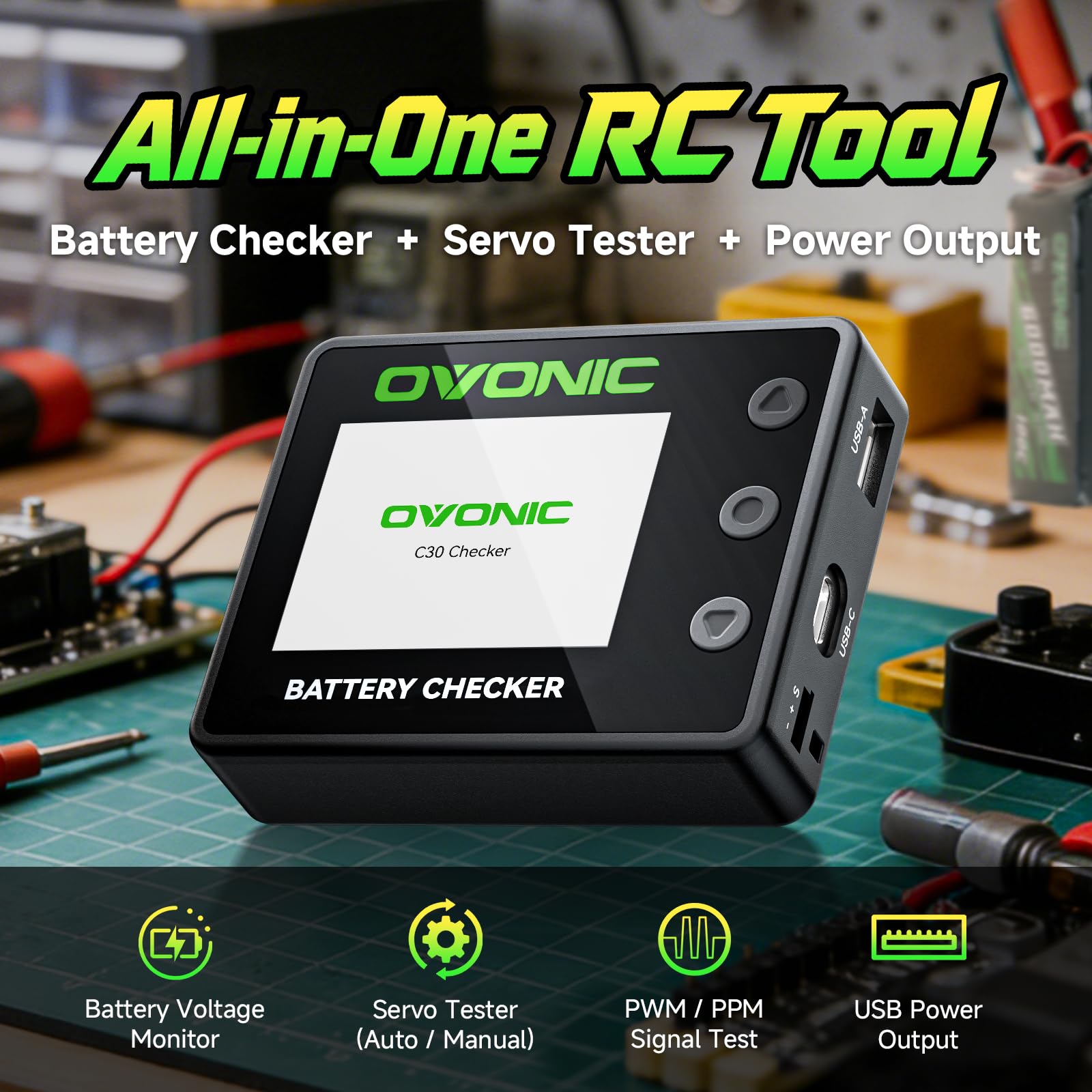 OVONIC C30 Batterieprüfer mit Servo-Tester 1-8S LiPo Spannungserkennung