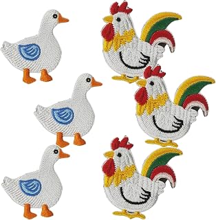 6 Pcs Chicken Duck Patches Iron On Farm Animal Embroidered Applique DIY Sew On Repair Decoration Patch for Clothes Hats Backpack Jackets