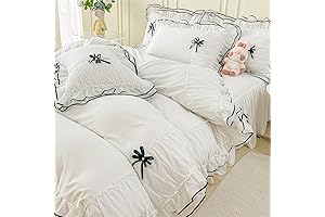 IHOUSTRIY Queen Size White Bow Quilt Bedding Set