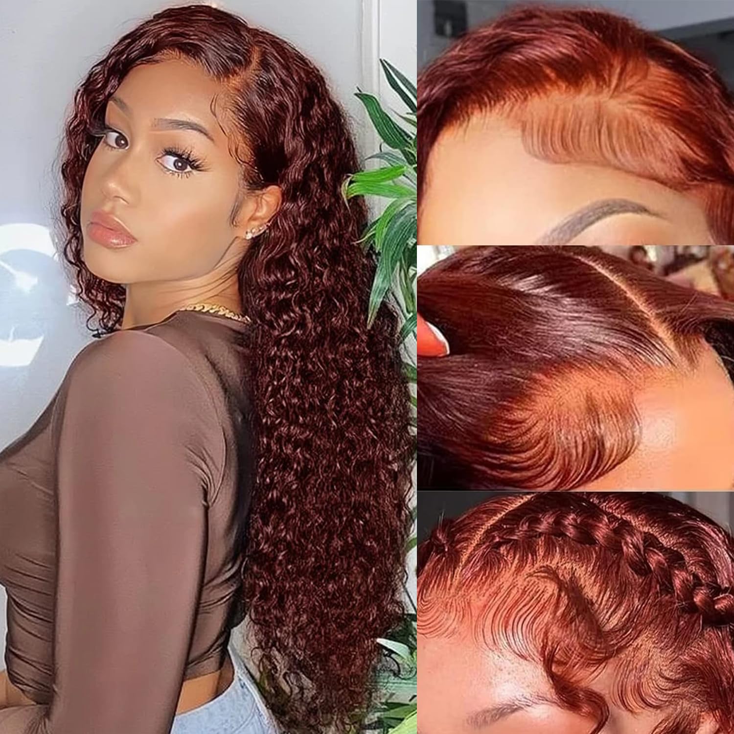 Sexy Aurburn beachwave lace front wig Amazon.com : Aveiyce Reddish Brown Deep Wave Lace Front Wigs  main image 4