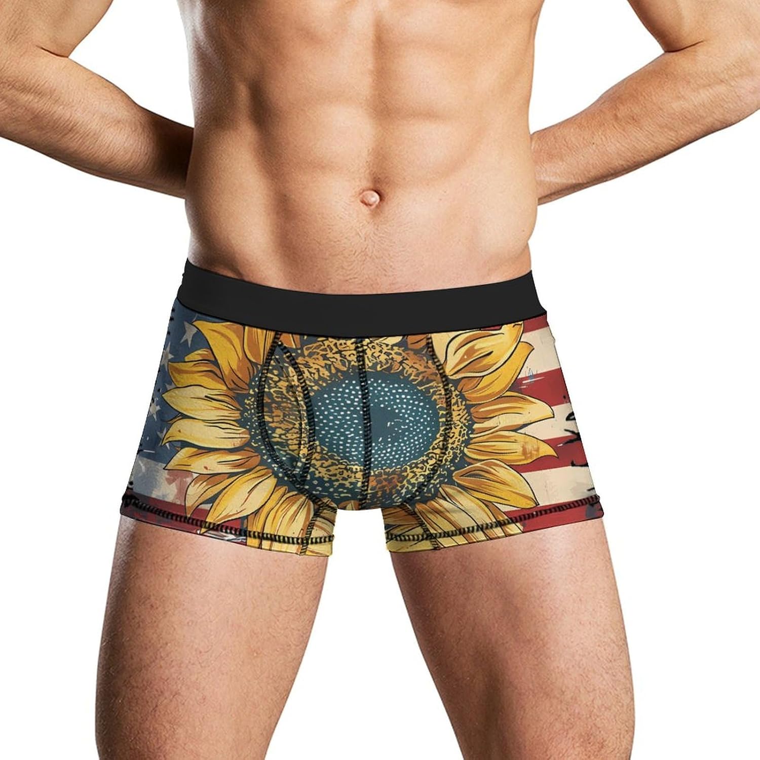 US Sunflower Flag Novelty Men's Trunks Soft Breathable Underwear Patterned Stretch Briefs
