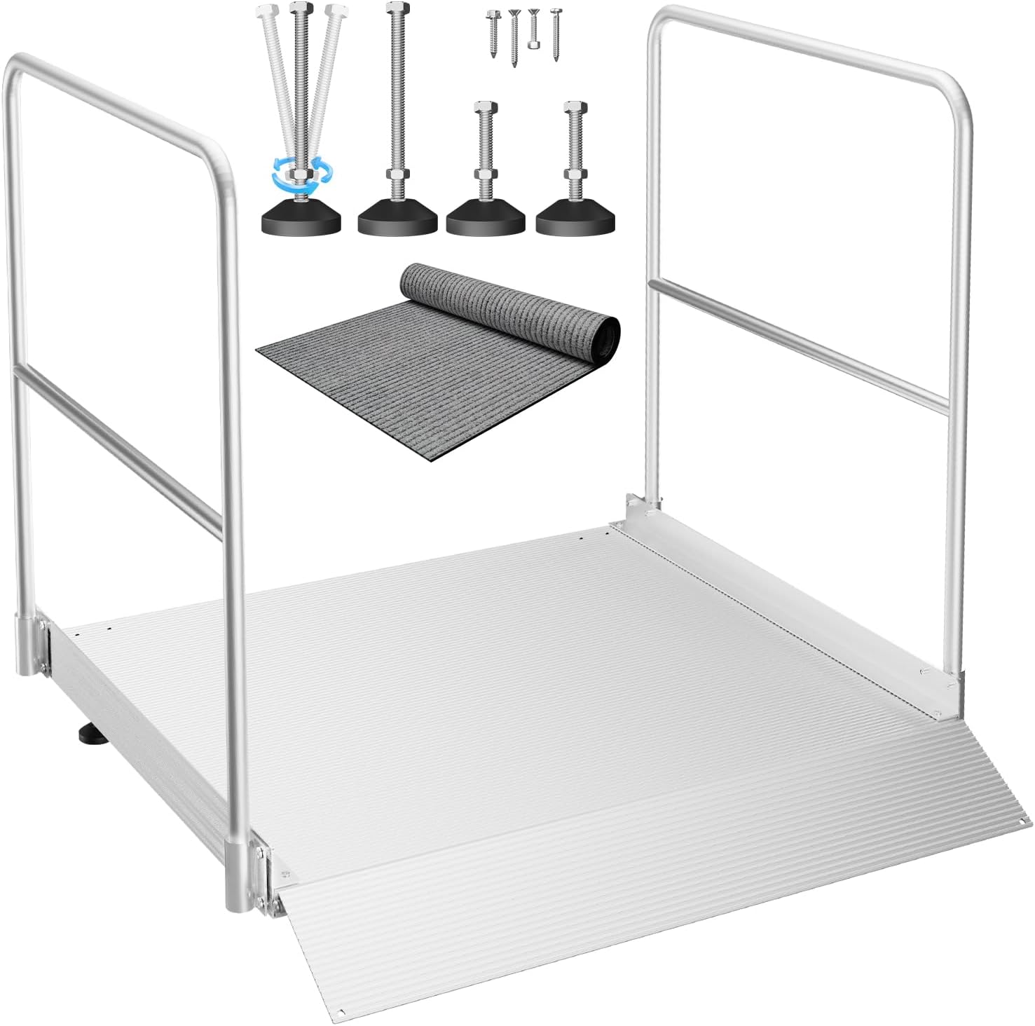 36" L x 36" W Wheelchair Ramp w/Handrails | 800lbs Aluminum Handicap Ramp | Threshold Ramp for Doorways | Wheel Chair Ramp for Home Steps