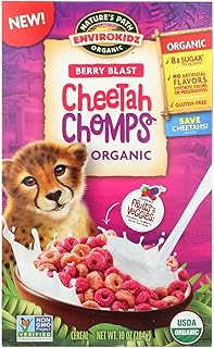 ENVIROKIDZ, Organic Cheetah Chomps Cereal,Berry Blast, Pack of 12, Size 10 oz - No Artificial Ingredients Kosher 95%+ Organic