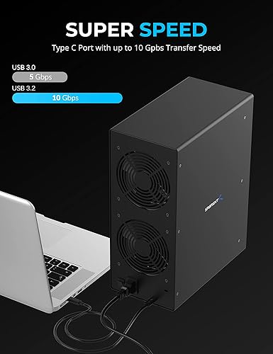 Miniatura 6 de SABRENT Estación de acoplamiento SATA USB 3.2 Gen 2 de 10 bahías para HDDSSD de 3.5", DAS USB-C de 10 Gbps, intercambio en caliente sin bandeja,