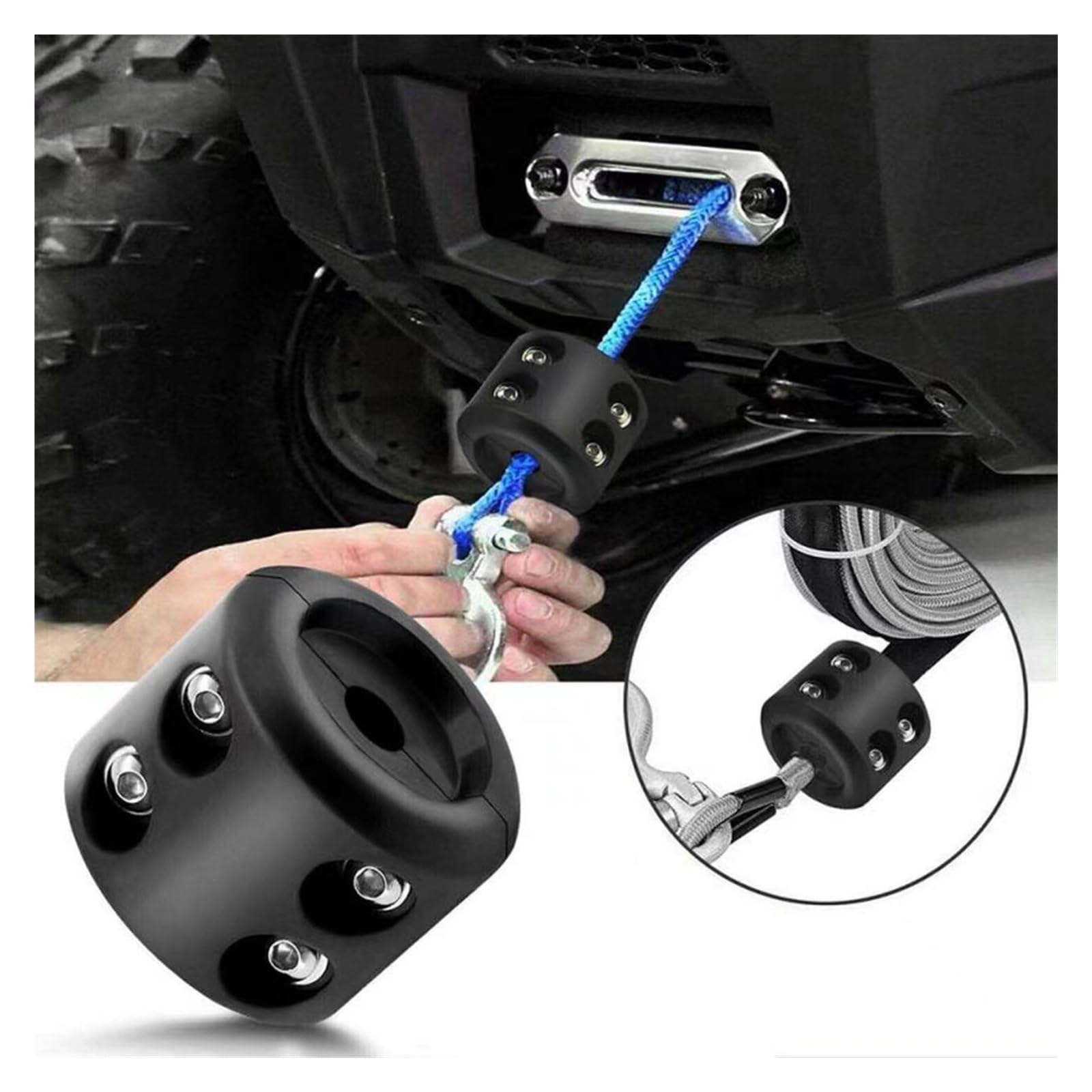 7700LBs Linia Wciągarki Lina Kablowa Hak Holowniczy Korek Gumowy Do ATV SUV UTV Truck Offroad Akcesoria Solidna I Niezawodna(Black)
