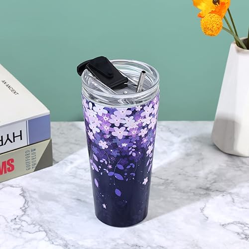 Miniatura 6 de Vaso portátil de acero inoxidable aislado al vacío de 24 onzas con tapa a prueba de fugas y popotes, vaso para bebidas, taza de café de viaje con