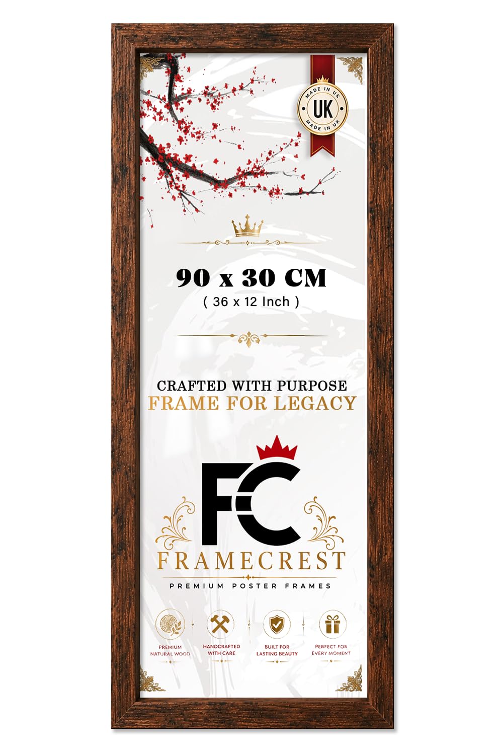 FRAMECREST LTD Engineered Wood Finish 30 X 90 CM Panoramic Poster Frame — Minimalist Picture Frame For Wall Mounted Print Display (36 X 12 Inch) Living Room Gallery Wall Art - [Rustic]
