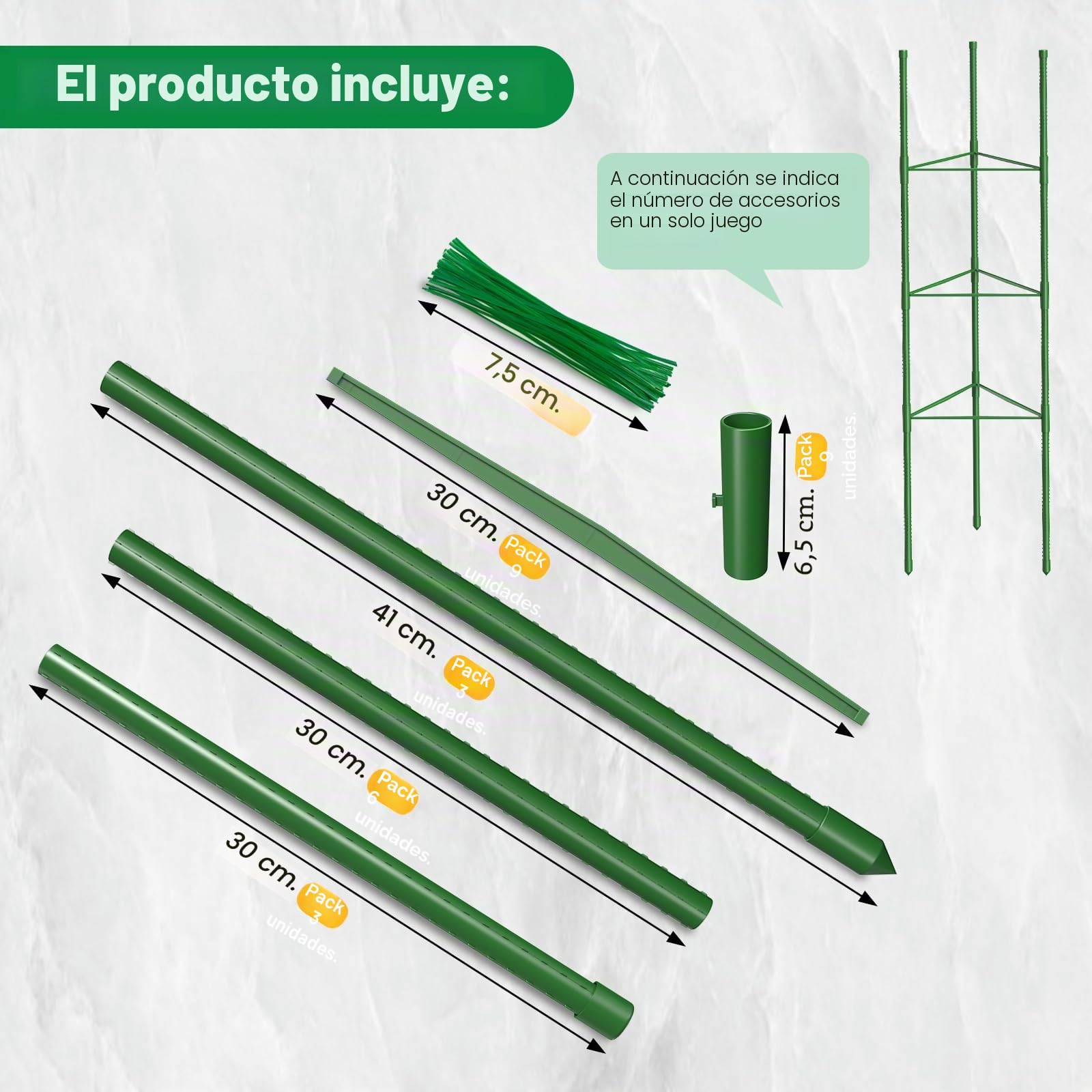 MQUPIN Tomates, soporte para plantas, 3 piezas, 130 cm, altura ajustable, jardín, pepinos, rosas, enrejado, con 20 bridas