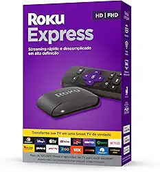Roku Express | Dispositivo de streaming para TV HD/Full HD compatível com Alexa, Siri e Google. Inclui Cabo HDMI Premium