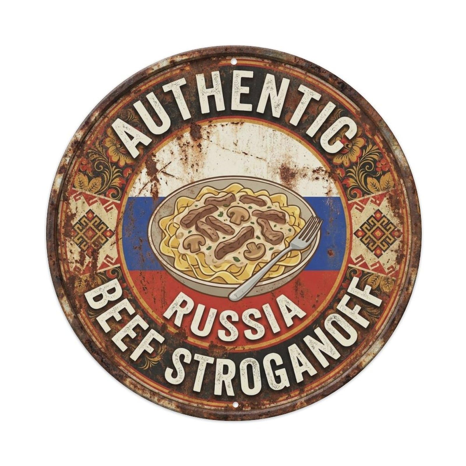 Russia Travel Beef Stroganoff Russian Meat Dish Cuisine Metal Tin Sign