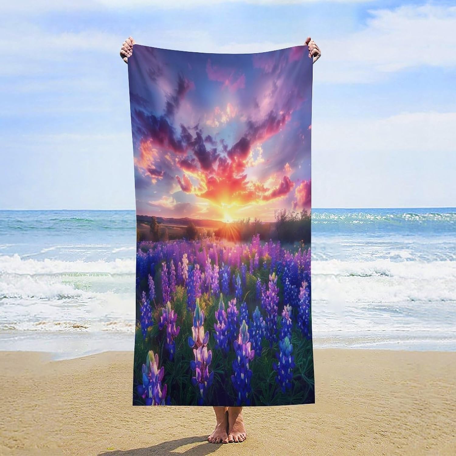 Spring Sunrise Bluebonnets Texas Hill Country Bath Towel Beach Towels Quick Dry Oversized Bath Blanket Highly Absorbent Towel for Women Men 160x80cm