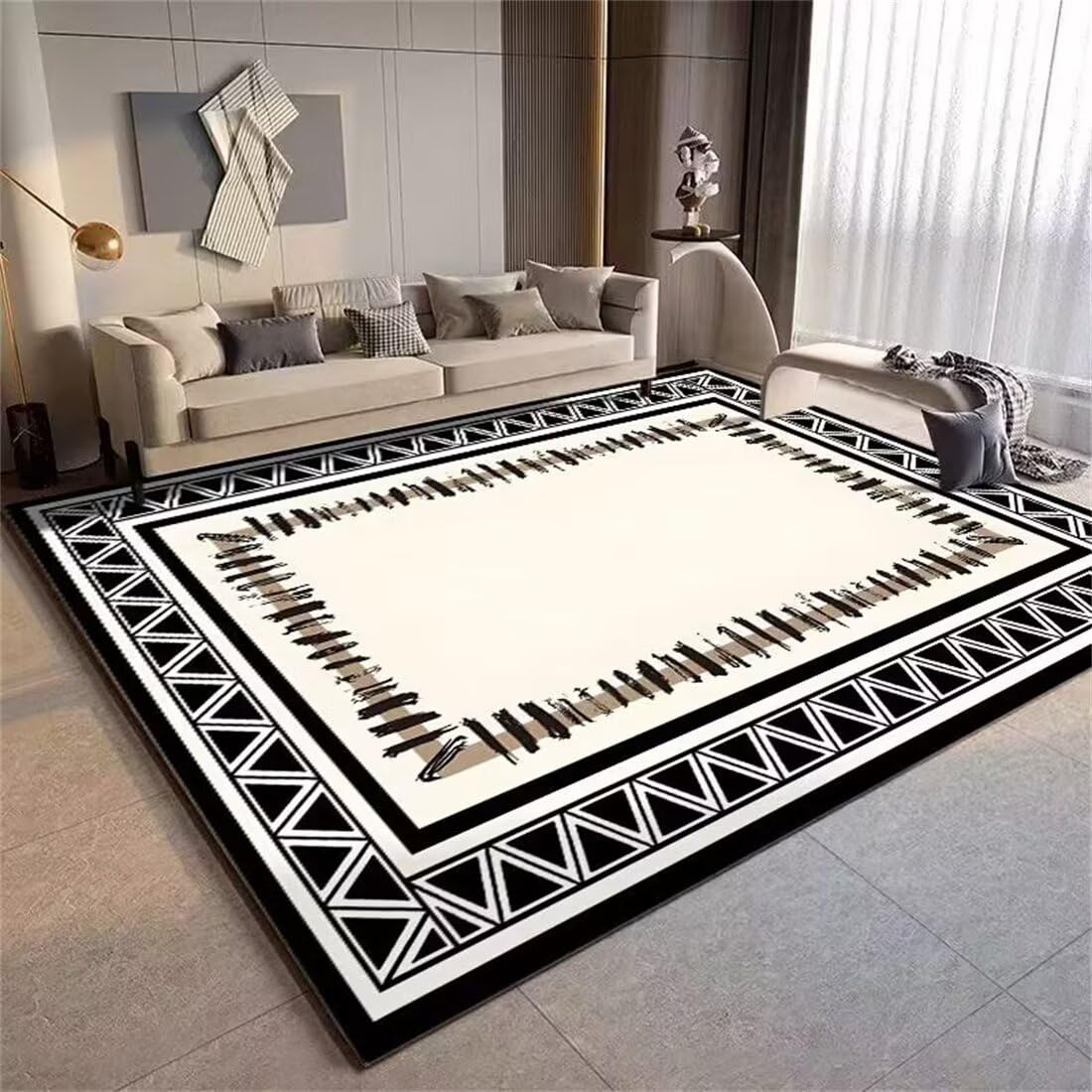 Tapis décoratif de canapé lavable résistant aux taches de bébé noir et blanc