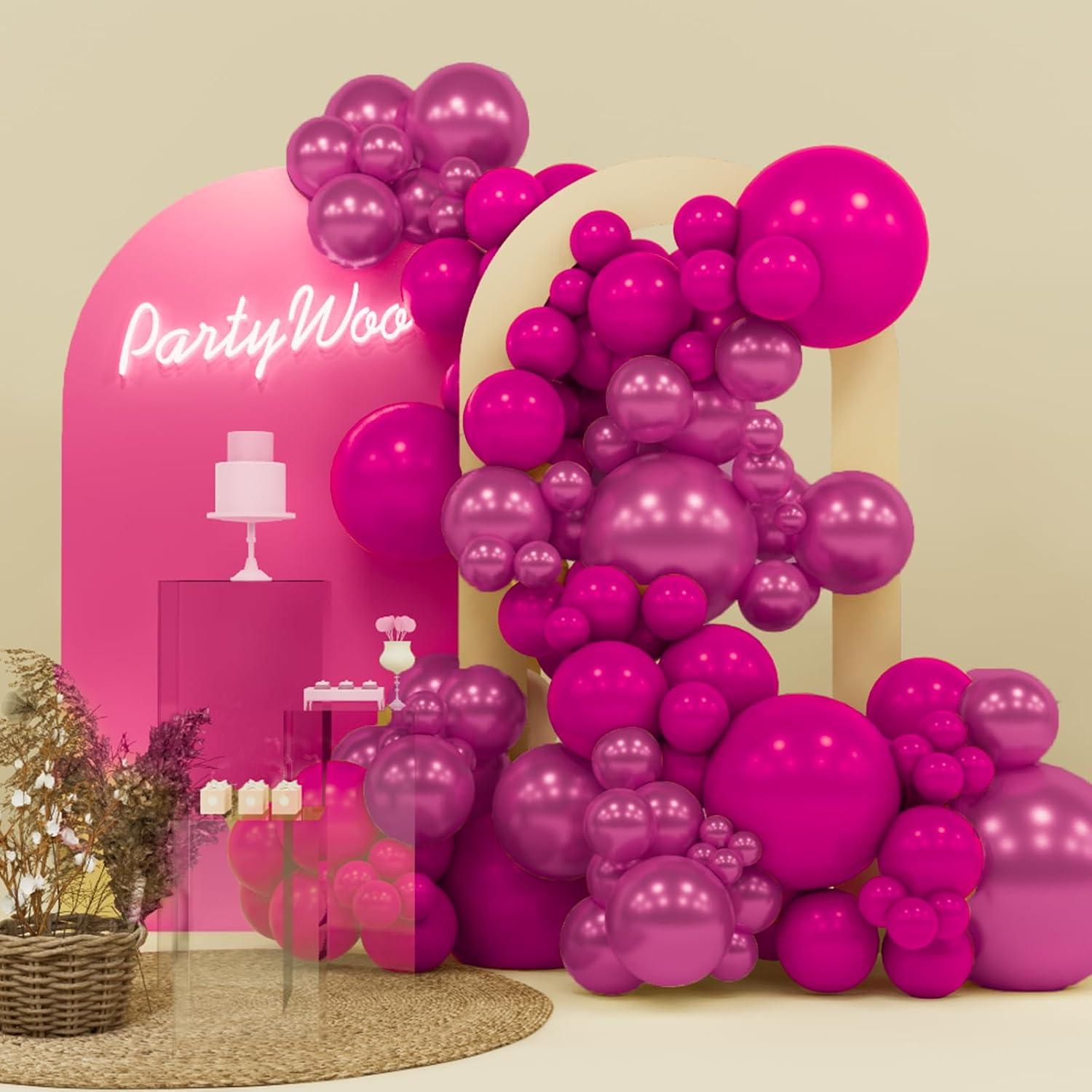 PartyWoo Magenta Balloons, 140 pcs Magenta and Metallic Magenta Balloons Different Sizes Pack of 18 Inch 12 Inch 10 Inch 5 Inch for Balloon Garland or Arch as Party Decorations, Pink-Y39 & Pink-G114 Multi-1901
