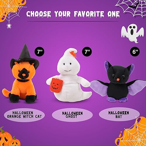 Miniatura 8 de Plushland Peluche de gato bruja naranja de Halloween, juguetes suaves para niños, 7 pulgadas