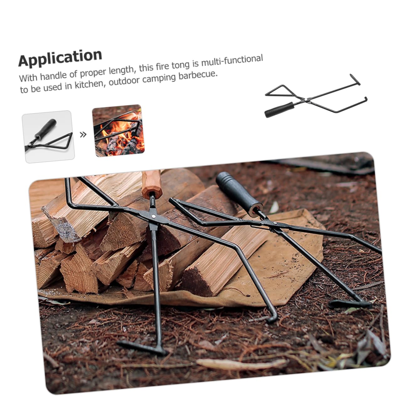 Pinzas para Carbón al Aire Libre con Mango de Madera y Hierro Negro | Portátil, para Fogatas y Hogar, Clip para Fuego de Barbacoa, Accesorios de Camping