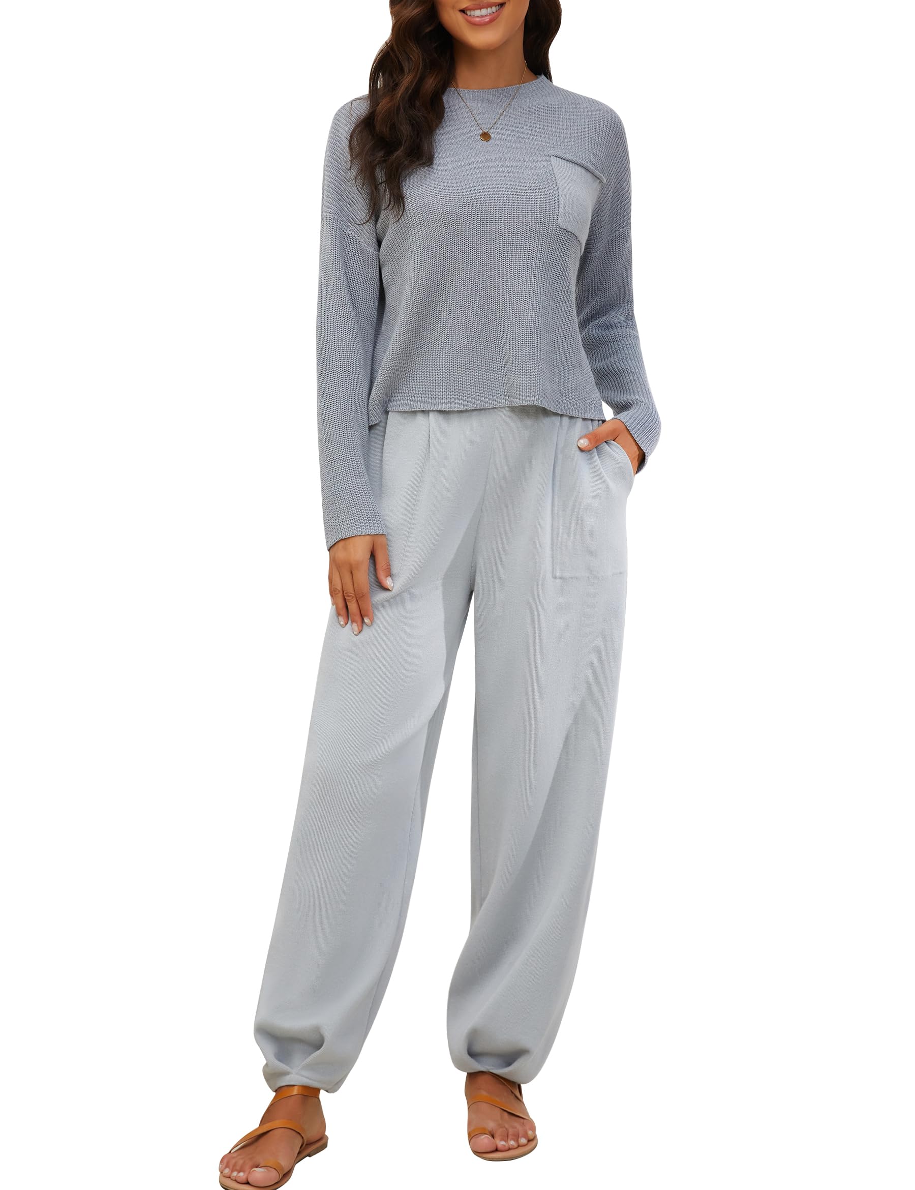 Fengbay Women's Two Piece Outfits Fall Long Sleeve Knit Set Cozy Joggers Sweater Pants Matching with Pocket Lounge Sweatsuits