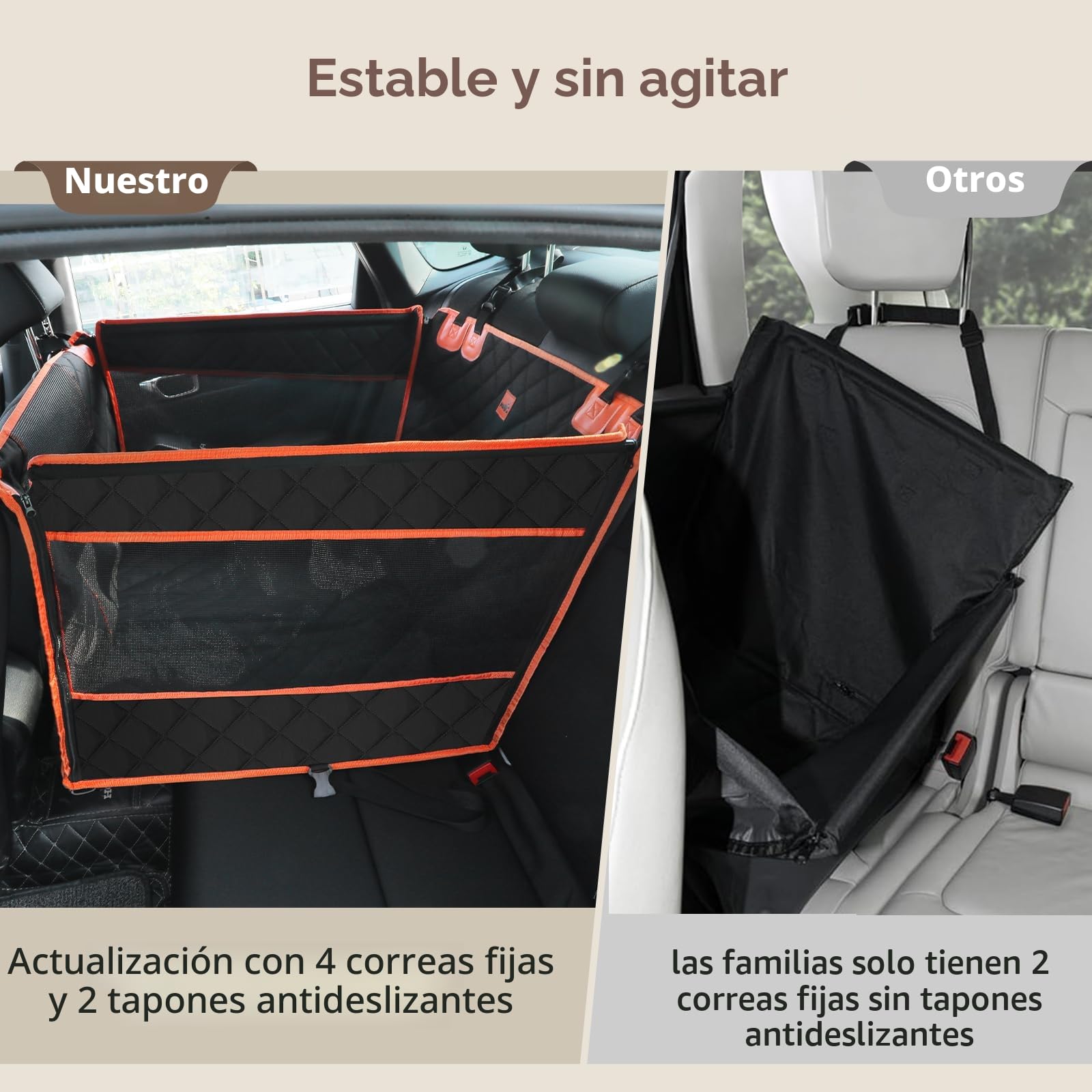 Pecute Asiento de Coche XL 70 x 61 x 55 cm para Perros Medianos y Grandes, Reforzado con 4 Correas de Fijación