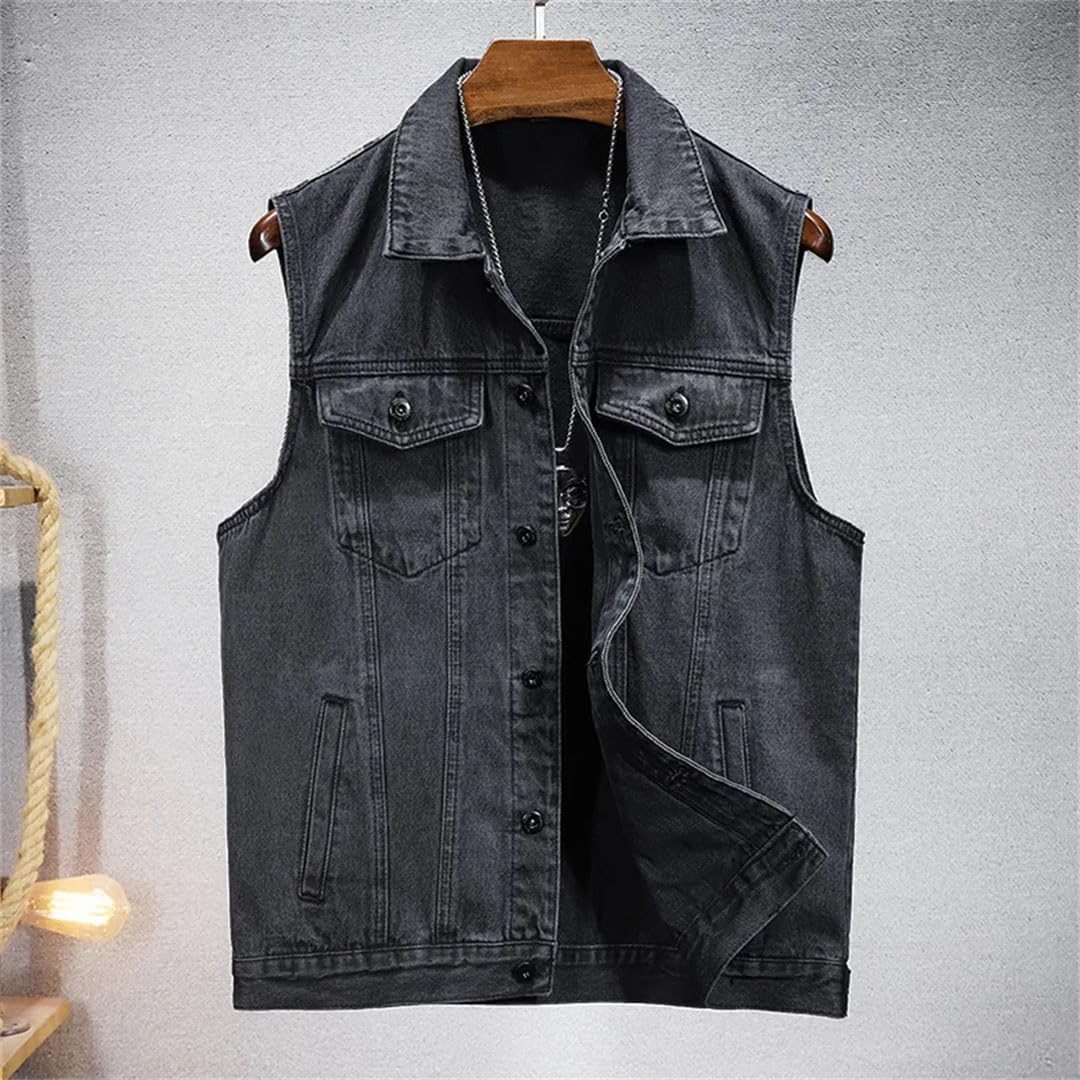 Gilet da uomo in denim multi tasche senza maniche vintage con risvolto giovanile denim gilet