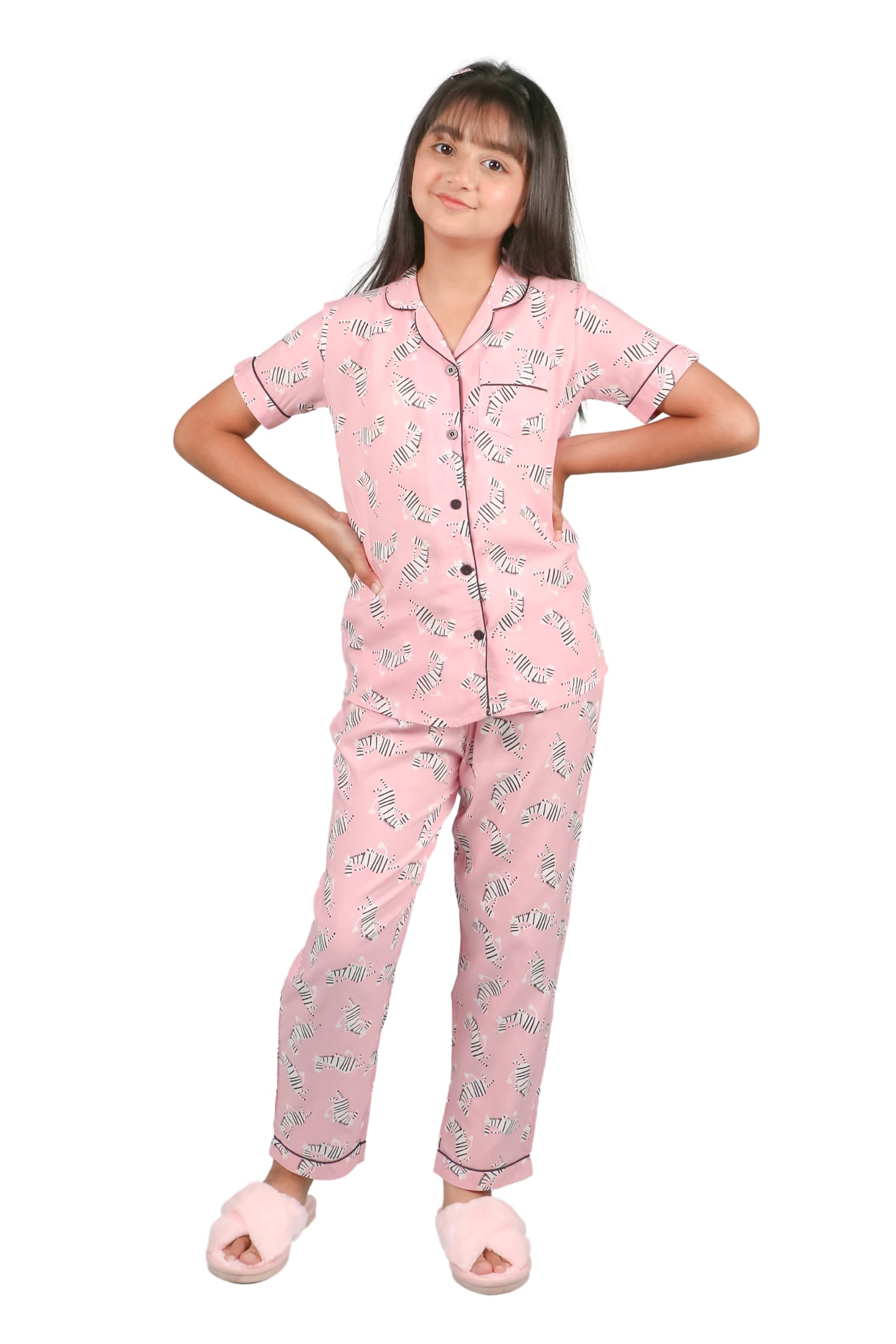 Kids Girls Night Suit | Sleepwear | Nightwear | Nightdress Summer Half Sleeve Shirt with Pyjama Combo Set