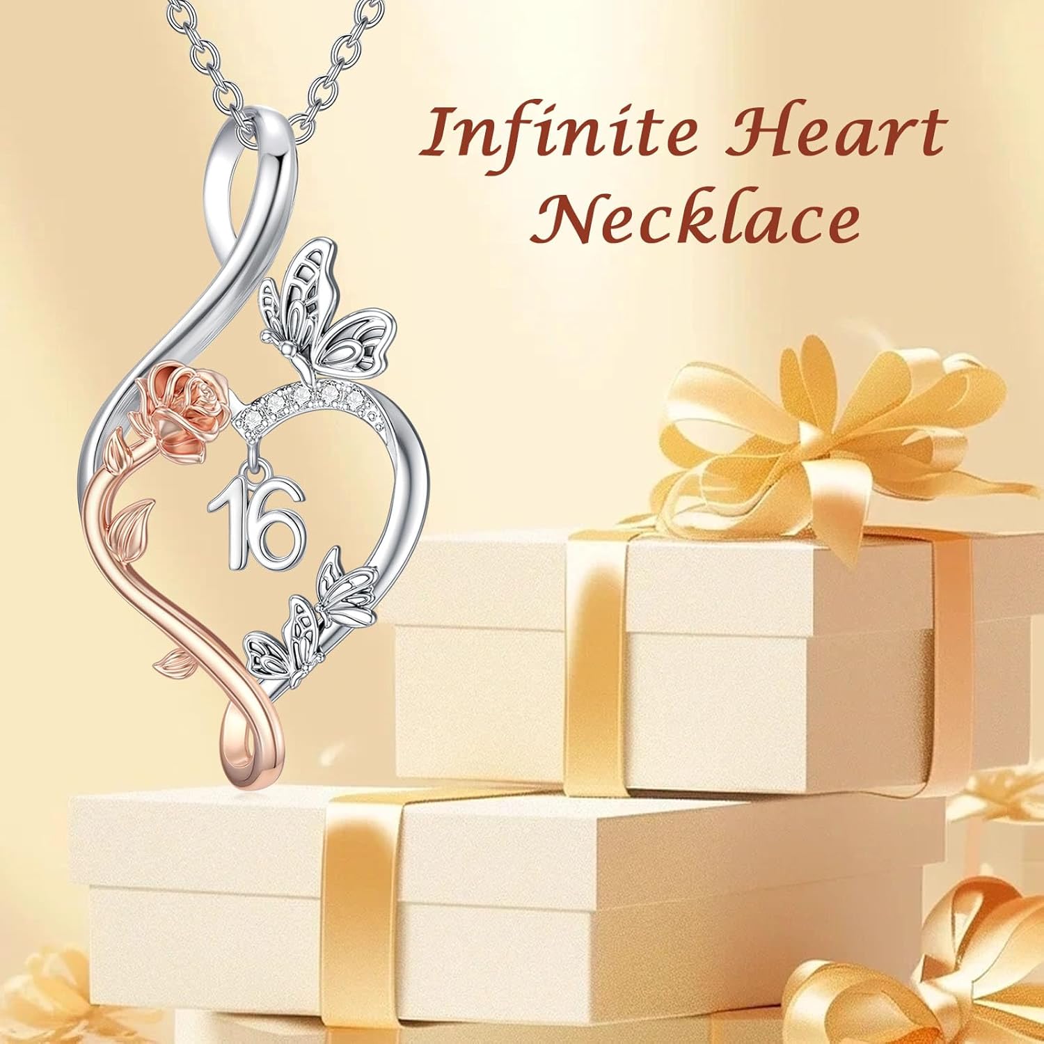 TOUPOP Gifts for Her Rose Heart Infinity Necklace 925 Sterling Silver Heart Butterfly Sweet Jewelry Anniversary Valentines Day Birthday Gifts Women Girlfriend Wife Mom Grandma