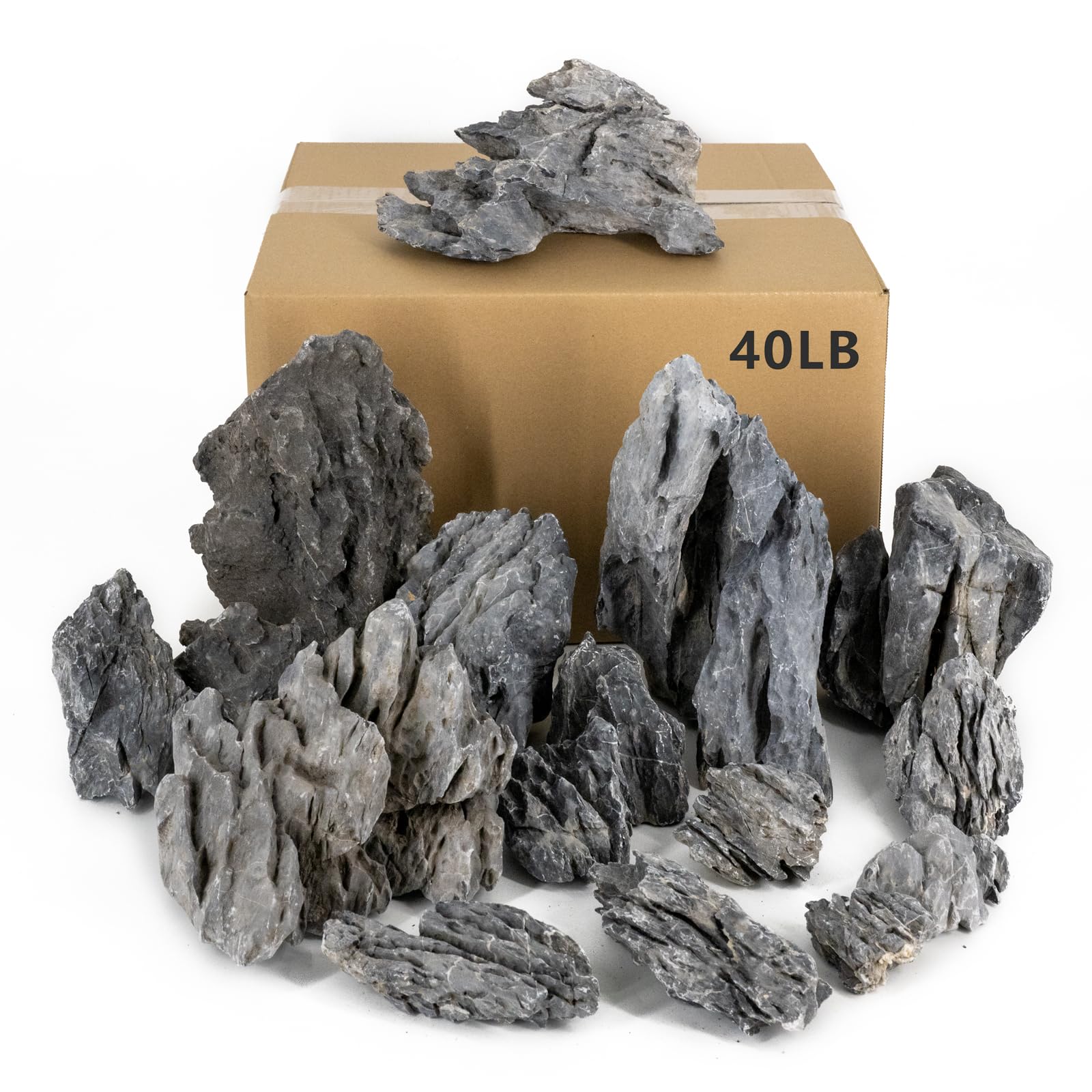 Dragon Stone Aquarium Rock Seiryu Stone for Aquariums, Fish Tanks, Bonsai, Terrariums, Wargaming Dioramas, Indoor or Outdoor Gardens-40Lb(2-10 Inch)