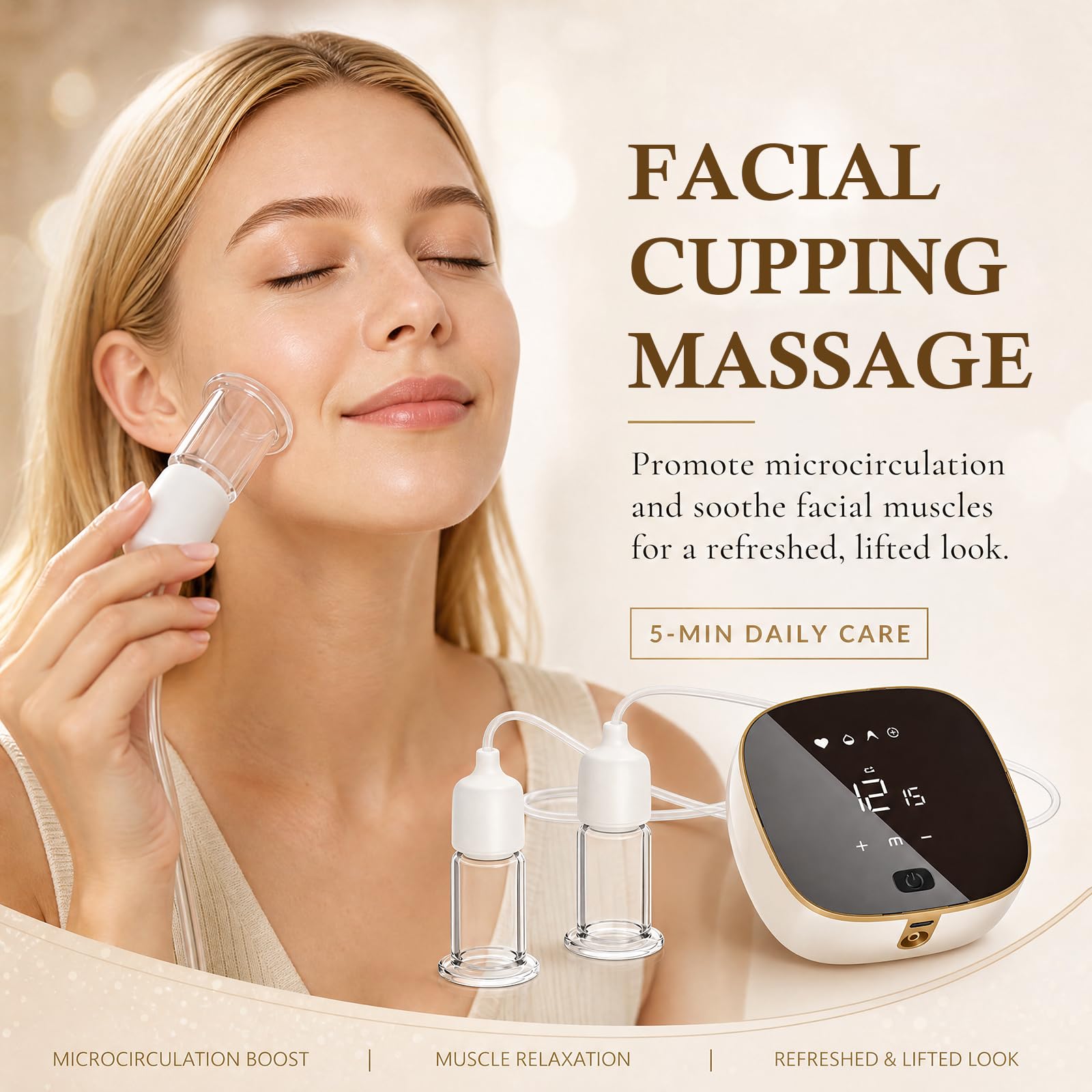 Set di coppette elettriche per viso, 3 in 1, massaggiatore Gua Sha, set da 6 pezzi, in vero vetro, per ridurre le rughe e la cura della pelle, anti-invecchiamento, per rassodare i contorni del viso