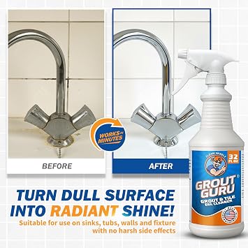 Professional Gel Grout Cleaner Spray, Heavy Duty Tile Grout Cleaner for Tub & Wall, Acid-Free Deep Cleaning Solution, Safe for Marble, Porcelain & Stone, Made in USA, 32 Oz