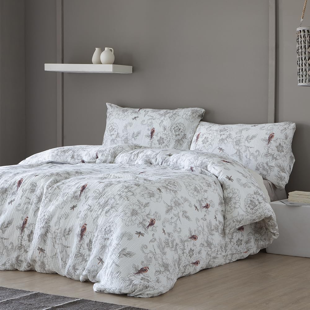 COTTON ARTean Funda Nórdica Cama 200 Algodón Doble Gasa BAKIO Blanco | Incluye 3 piezas: F. Edredón 280x240 + 2 F.de Almohada Cierre Botones. Certificado OEKO-TEX