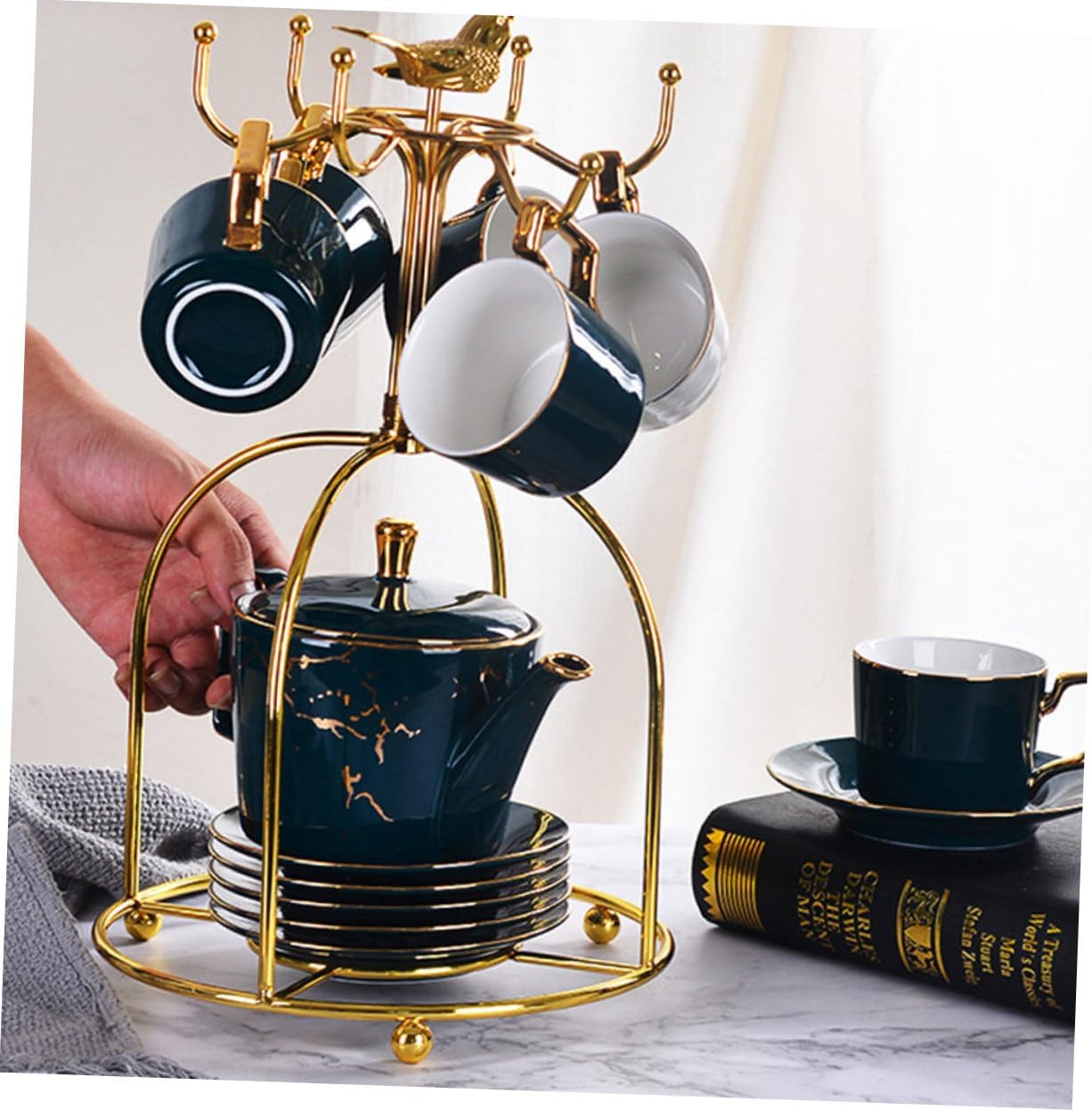 Luxshiny Mug Storage Rack Drying Cup Holder Stand Tea Cup Organizer for Coffee Table