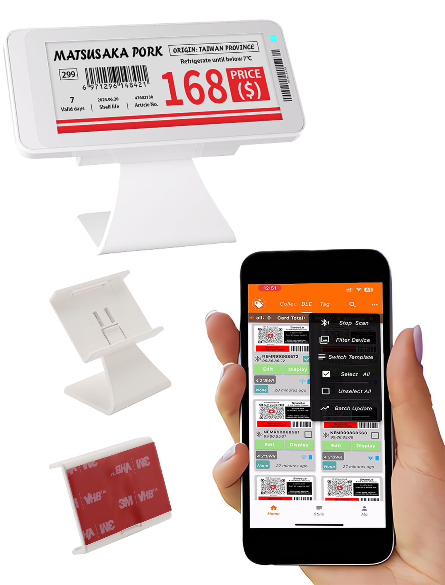 Label Holders Digital Blank Labels, 2.9 Inch Business Signs for Retail, Storage, Black+White+Red e Ink Screen