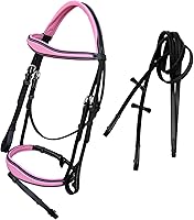 Vista 1 de Exion Brida inglesa rosa para caballos Brida inglesa anatómica de banda nasal y banda de frente brida inglesa con flash y rines de goma.