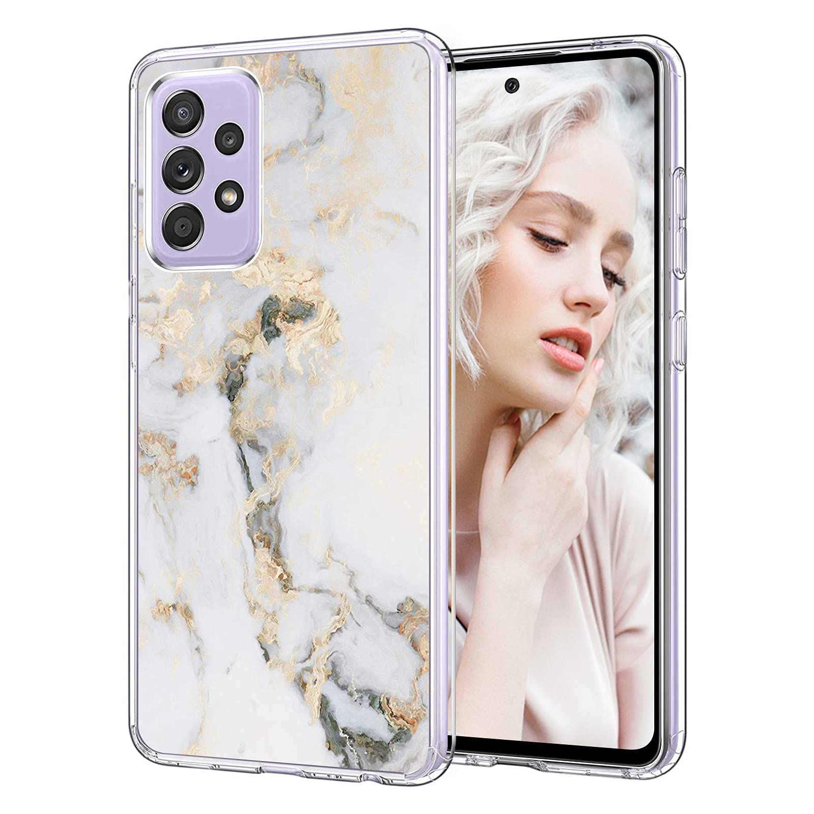 kinnter Marble Mobile Phone Case for Samsung Galaxy A52/A52S 5G Case, Ultra Thin Silicone Transparent Cover Matte Glitter Clear Case Scratch-Resistant Shockproof Original Protective Case for Samsung