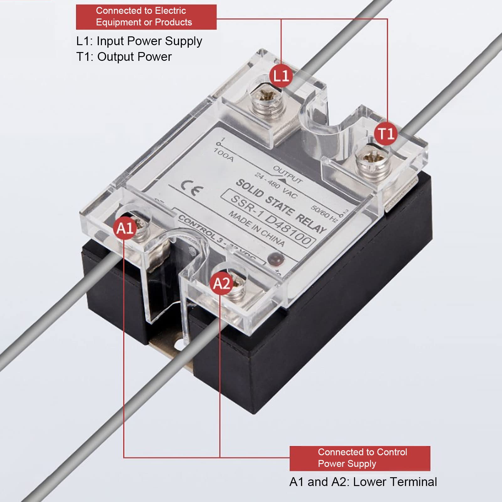 Relais à Semi-Conducteurs SSR-80AA 80A 220V - Relais De Commutation Monophasé 80-250VAC Pour Automatisation