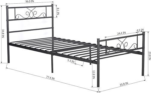 Miniatura 23 de Weehom Marco de cama de metal individual para estudiantes y niños, tamaño individual con diseño único de flores, marco de metal resistente,