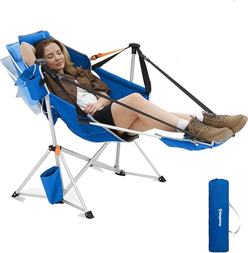 Miniatura 8 de KingCamp Silla Hamaca con Reposapiés, Sillas de Camping Plegables Portátiles Oscilantes para Adultos MÁXIMO 400 libras Resistente Plegable de Gran