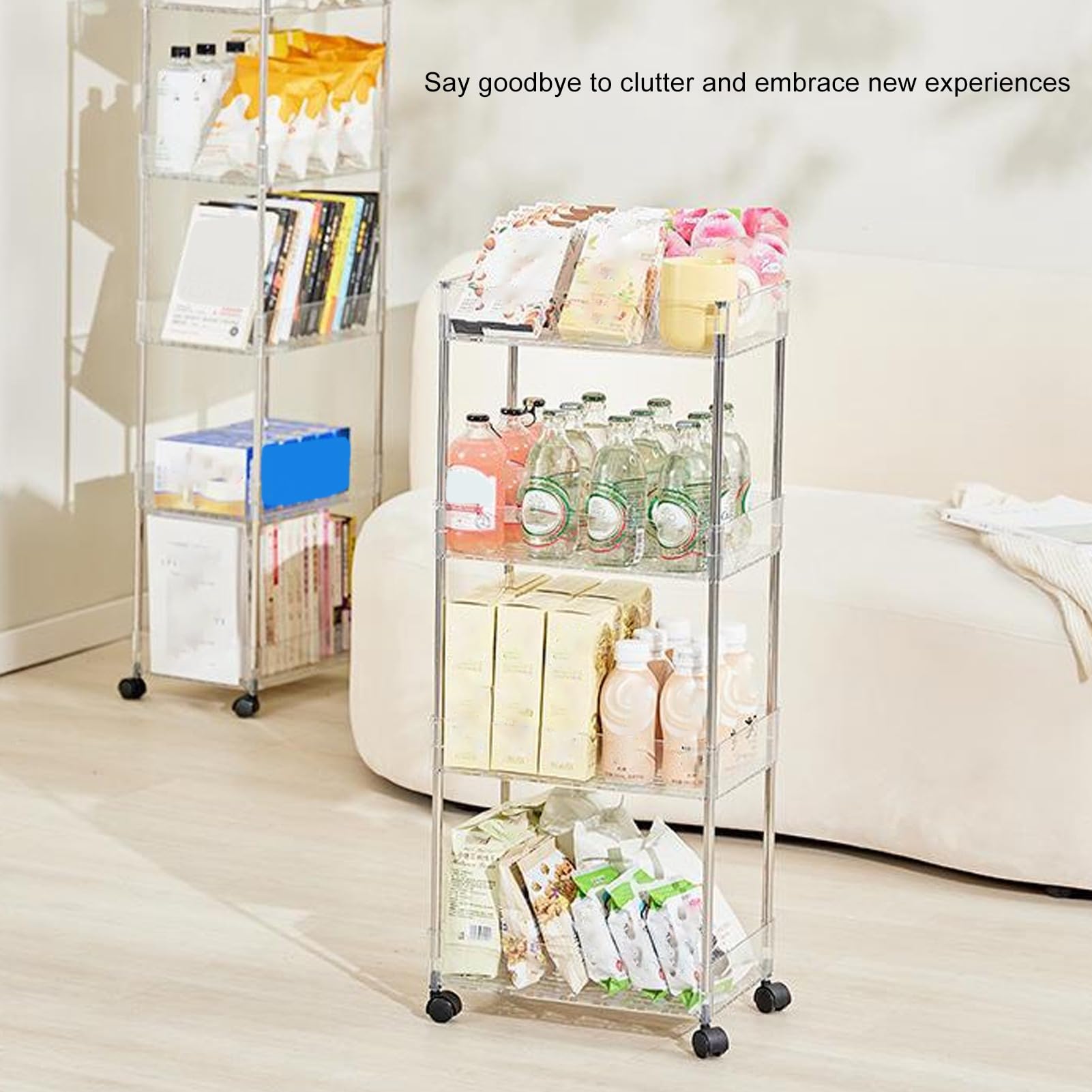 JAOCDOEN Newborn Cart Baby Changing Table Cart with Wheel Newborn Nursery Storage Organizer Movable 4 Layer Transparent Rectangle L