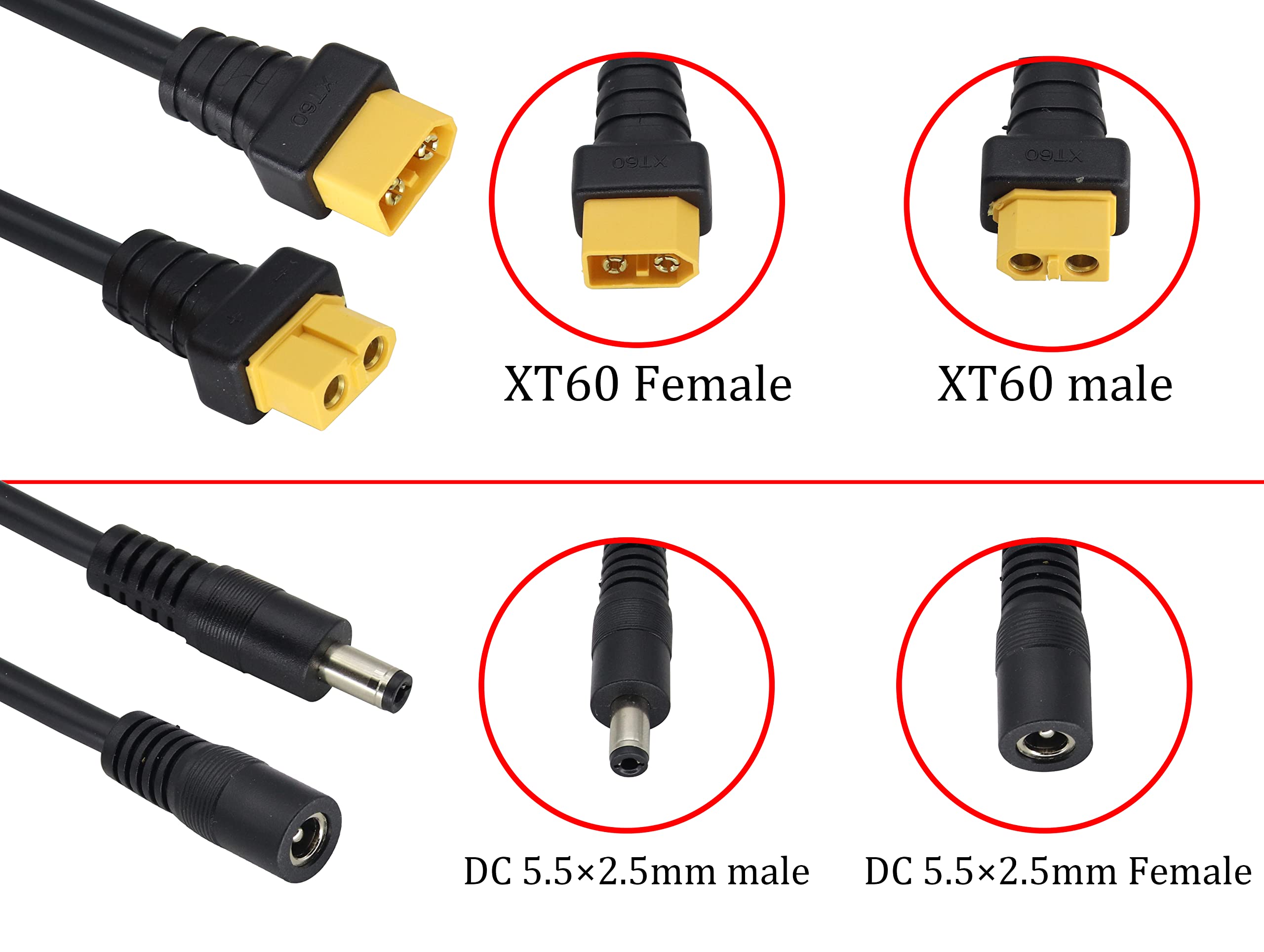 Halokny XT60 Adapterkabel – XT60 Auf DC 5,5 X 2,5 Mm, 25,4 Cm, Für FPV-Brillen & Lötkolben