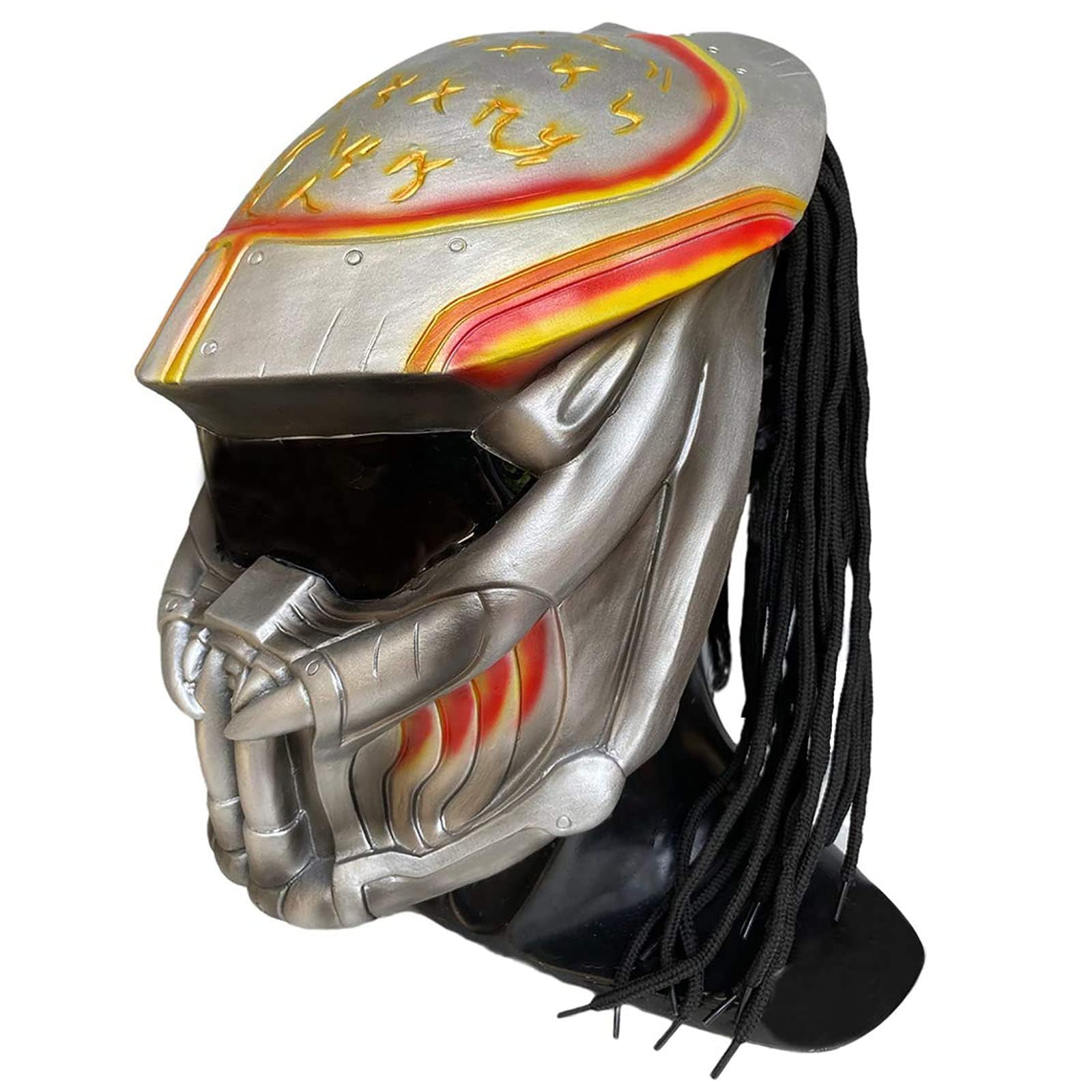 Infinity Gauntlet Predator Mask Jungle Hunter Alien Cyberpunk with Dreads Hair Full Head Latex Helmet Halloween Cosplay Costume Mask Props Accessories for Adults