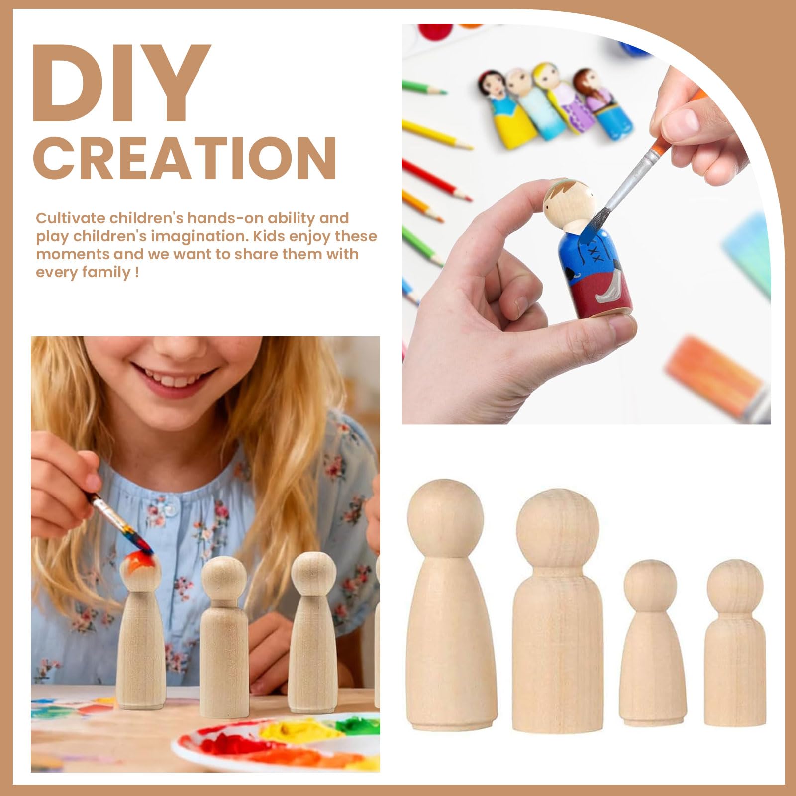 40Pcs Wooden Peg Dolls, 35mm/65mm Unfinished Plain Doll Bodies, Wooden People Figures - Image 3