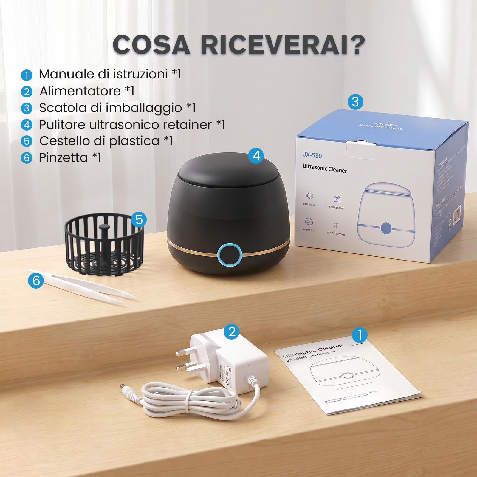 WRIYES 45kHz Pulitore Ultrasuoni, per la pulizia di allineatori dentali e apparecchi di contenzione, Pulitore Ultrasuoni Apparecchio Denti adatto anche per bite dentale,dentiere,ecc (nero)