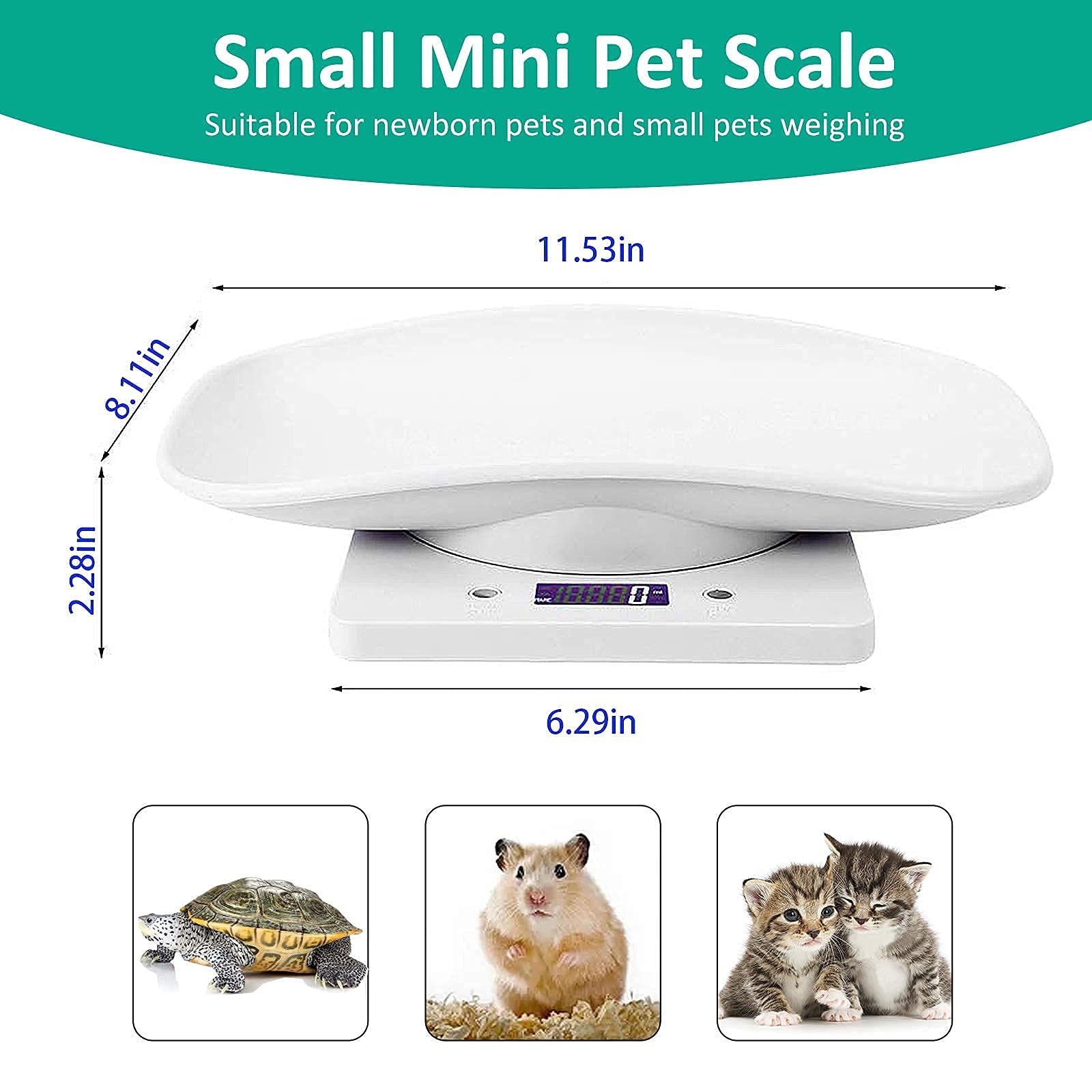 Bilancia per animali domestici con metro a nastro, bilancia multifunzione per bambini, Smart Small Animal Scale con capacità di 10 kg, scala digitale accurata per criceti, tartarughe, cagnolini
