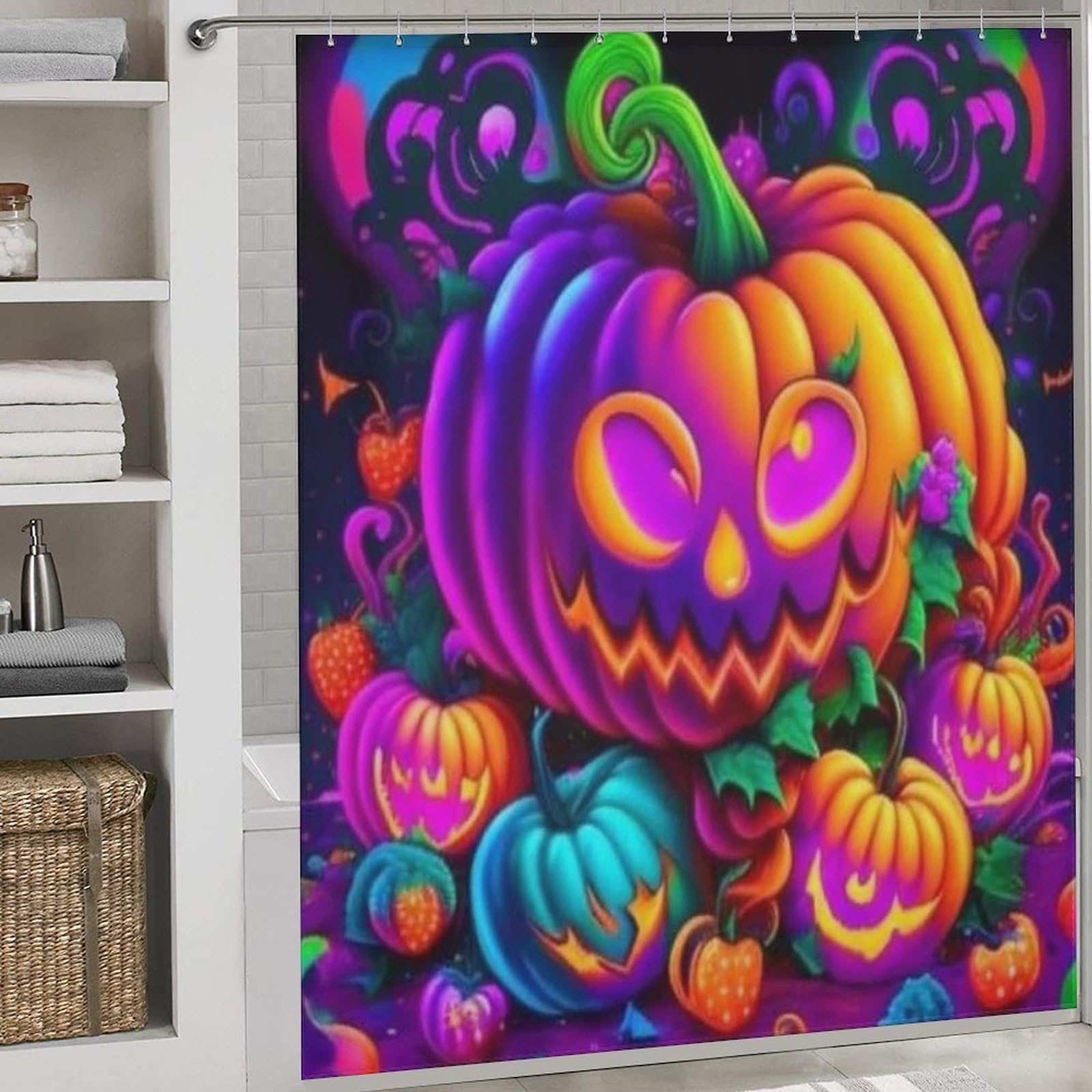 Rideau de douche lavable anti-éclaboussures motif citrouille d'halloween