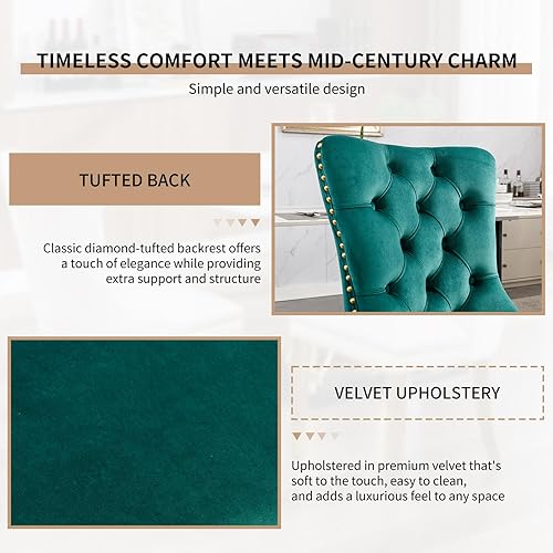 Miniatura 5 de Juego de 6 sillas de comedor modernas de mediados de siglo, con respaldo tapizado de terciopelo verde, sillas de cocina y comedor, patas de metal