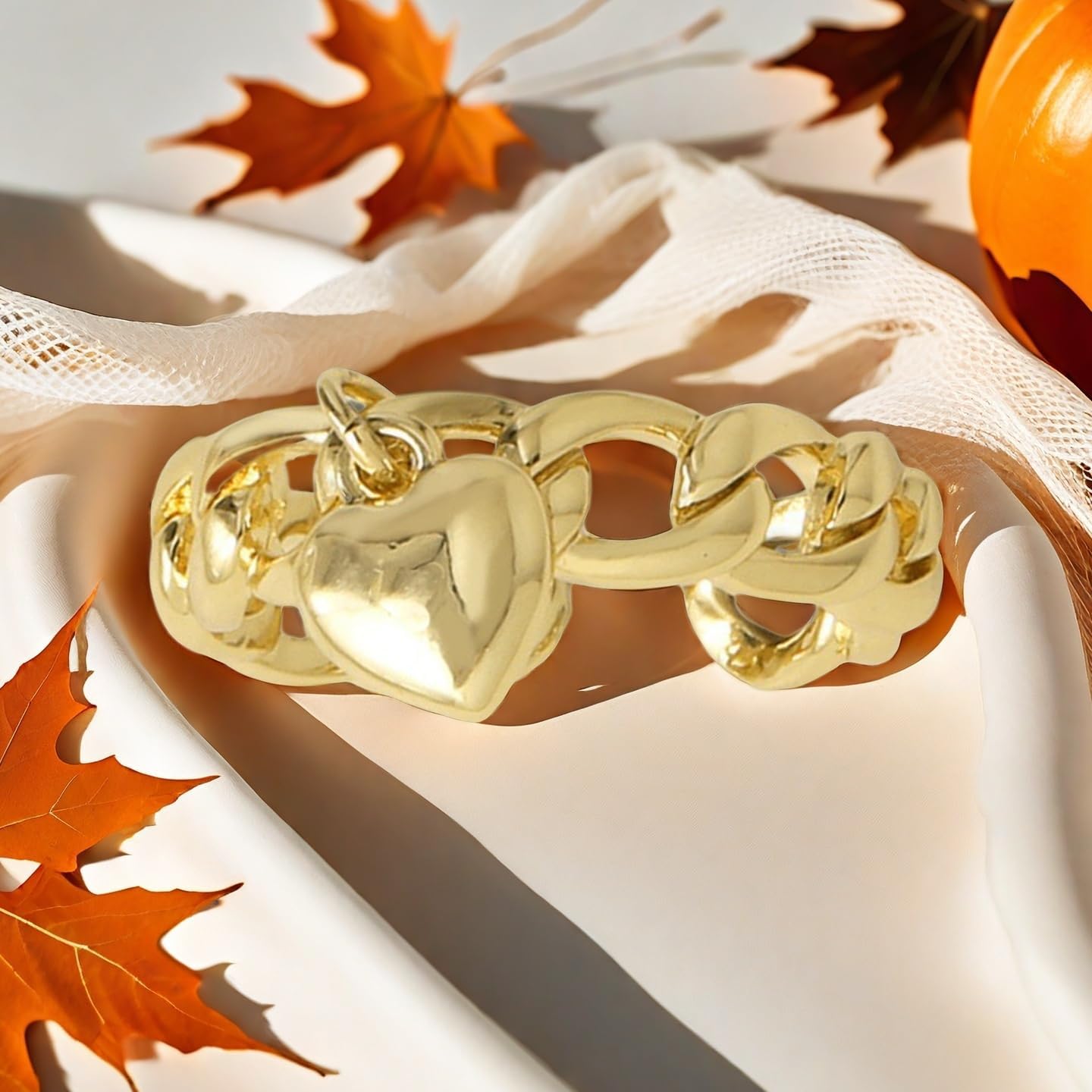 Solid Heart Cuban Chain Statement Ring for Women - Dangle Hanging Hearted Love Open Adjustable Stacking Bands Promise Eternity Wedding Engagement Rings Cute Birthday Jewelry for Lover - Image 3