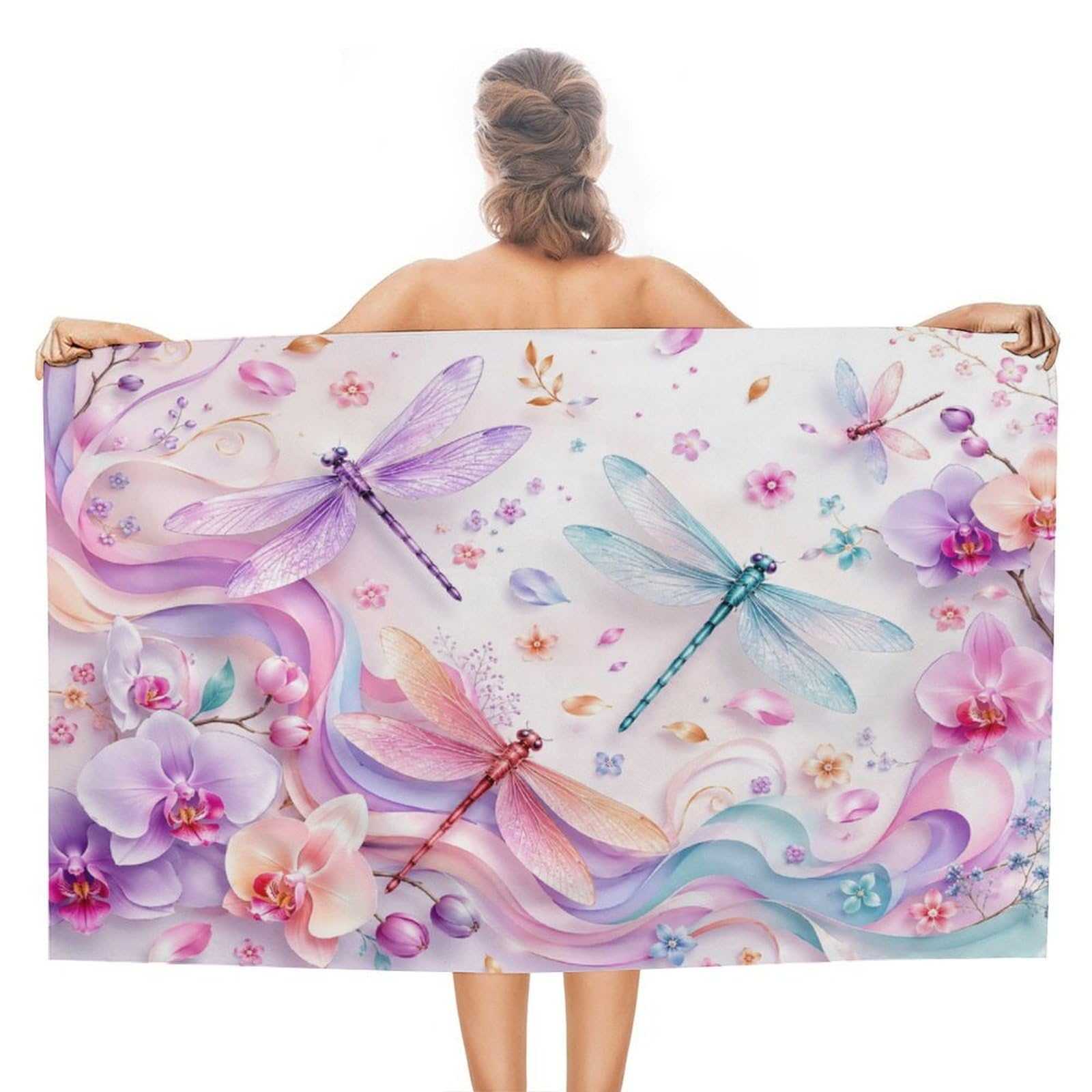 Anceky Floral Dragonfly Oversized Beach Towel Quick Dry Sand Free Microfiber Travel Towel Lightweight Multi Purpose Beach Blanket Pool Gym Bath Towel 51x31 in