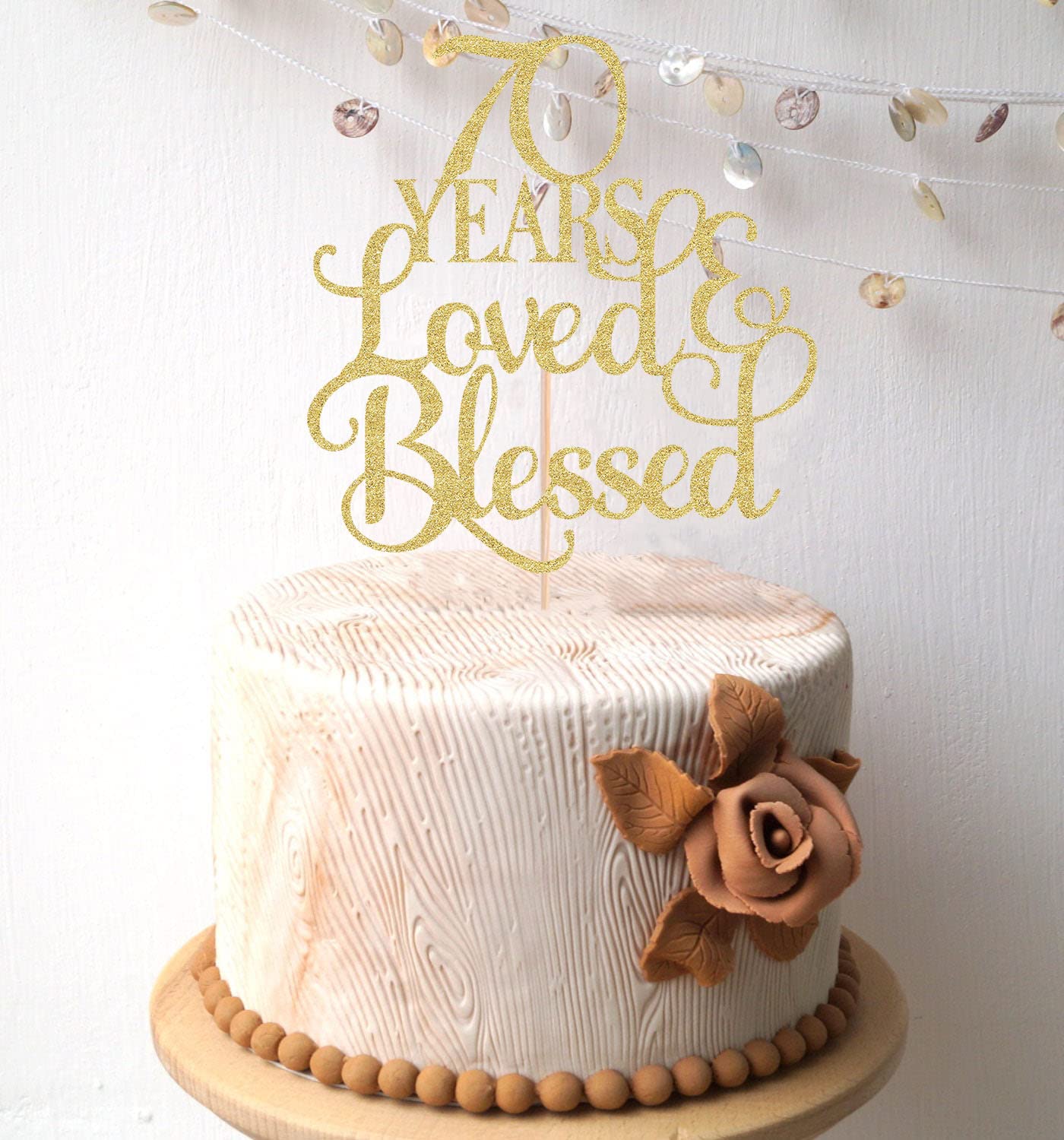 AHAORAY 70 Years Loved Cake Topper - Gold Glitter 70th Birthday Cake Decorating Supplies, Perfect for Wedding, Anniversary or Birthday Party Decorations, Photo Booth Props