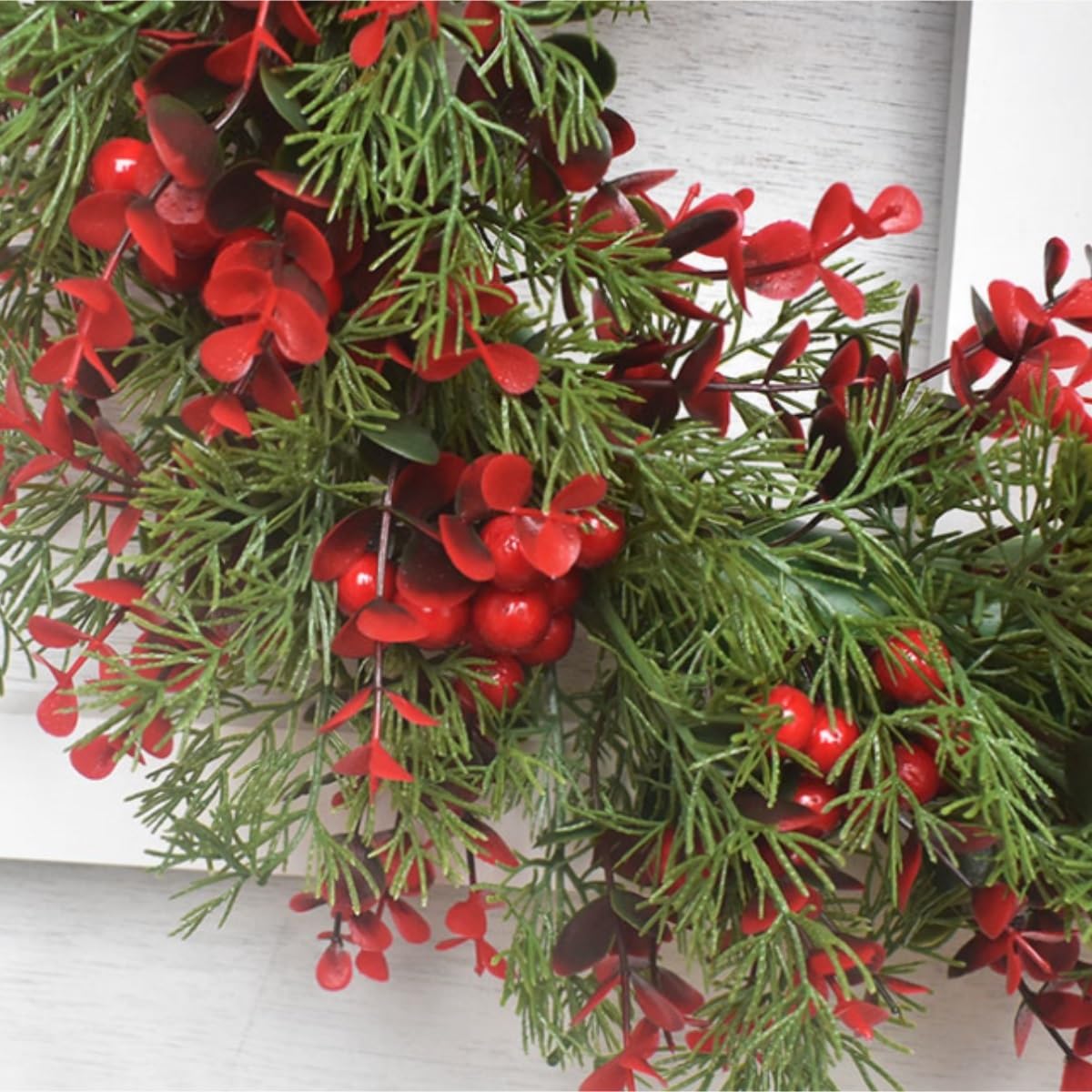 Corona Navidad Guirnalda De Decoración Navideña Estilo Americano, Simulación Fruta Roja, Colgante For Puerta Artificial Decoración(45cm)