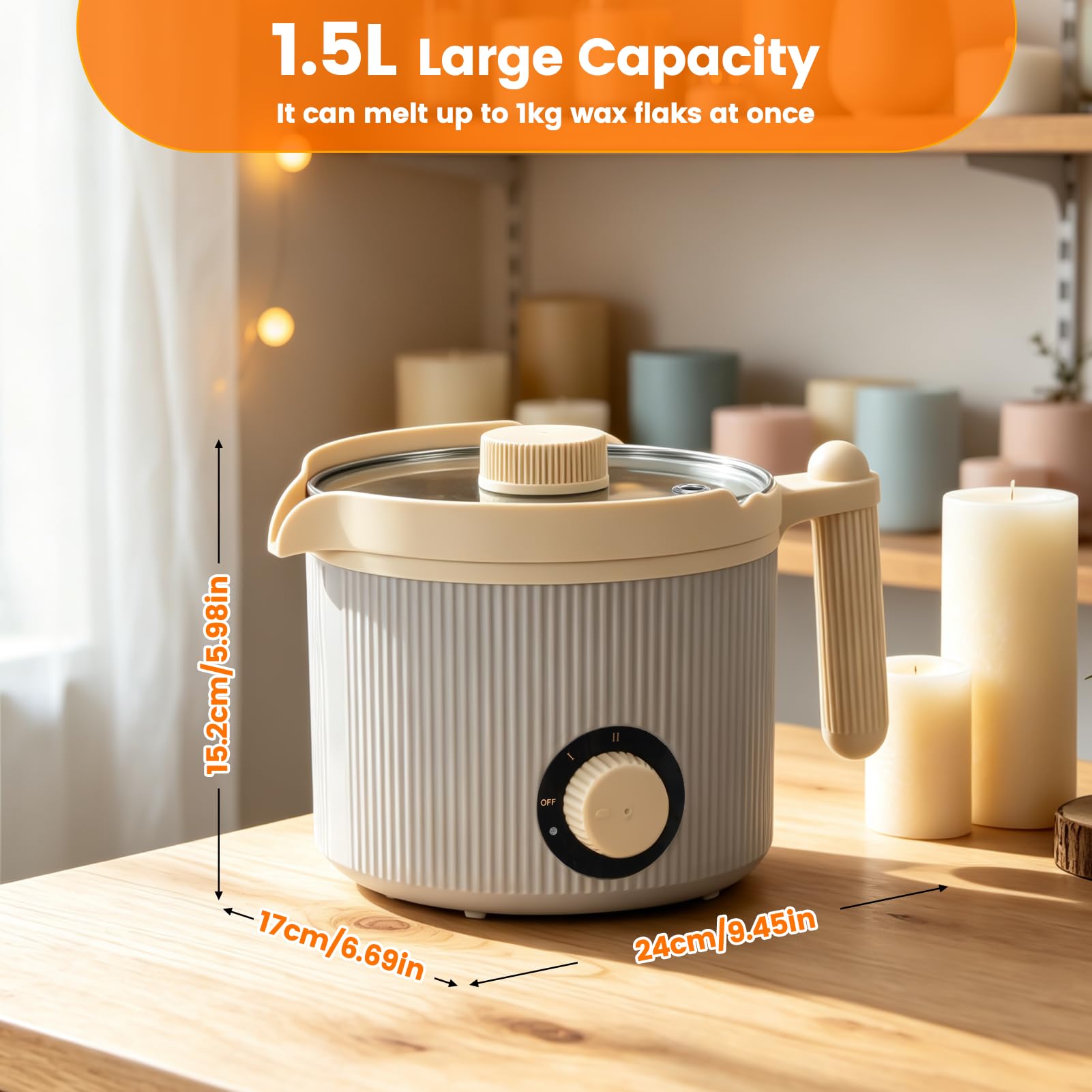 Lomffy Kit per sciogliere la cera per candele con beccuccio, kit per realizzare candele con stoppini, cucchiaio, termometro, adesivi e dispositivo di centraggio